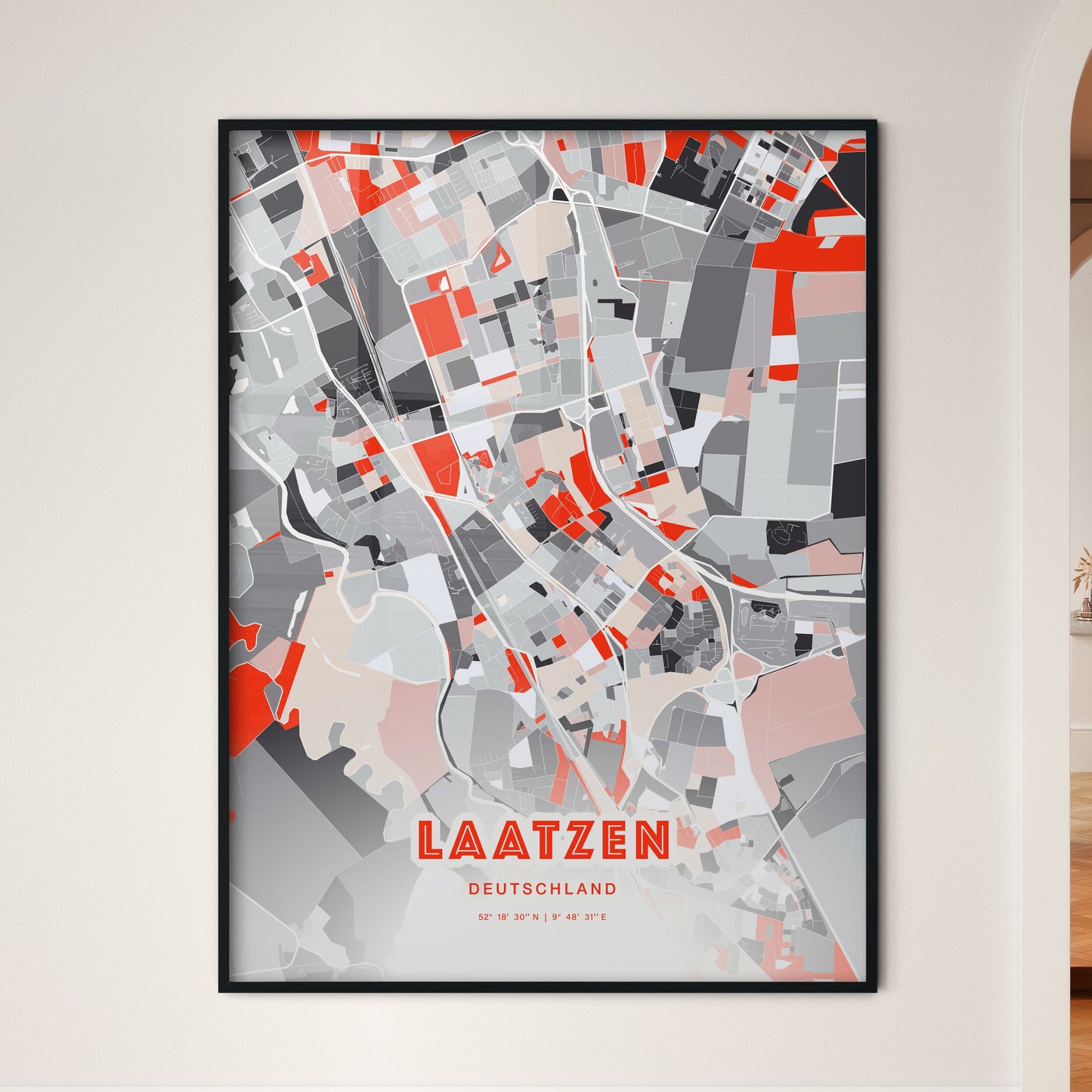 Colorful LAATZEN GERMANY Fine Art Map Modern