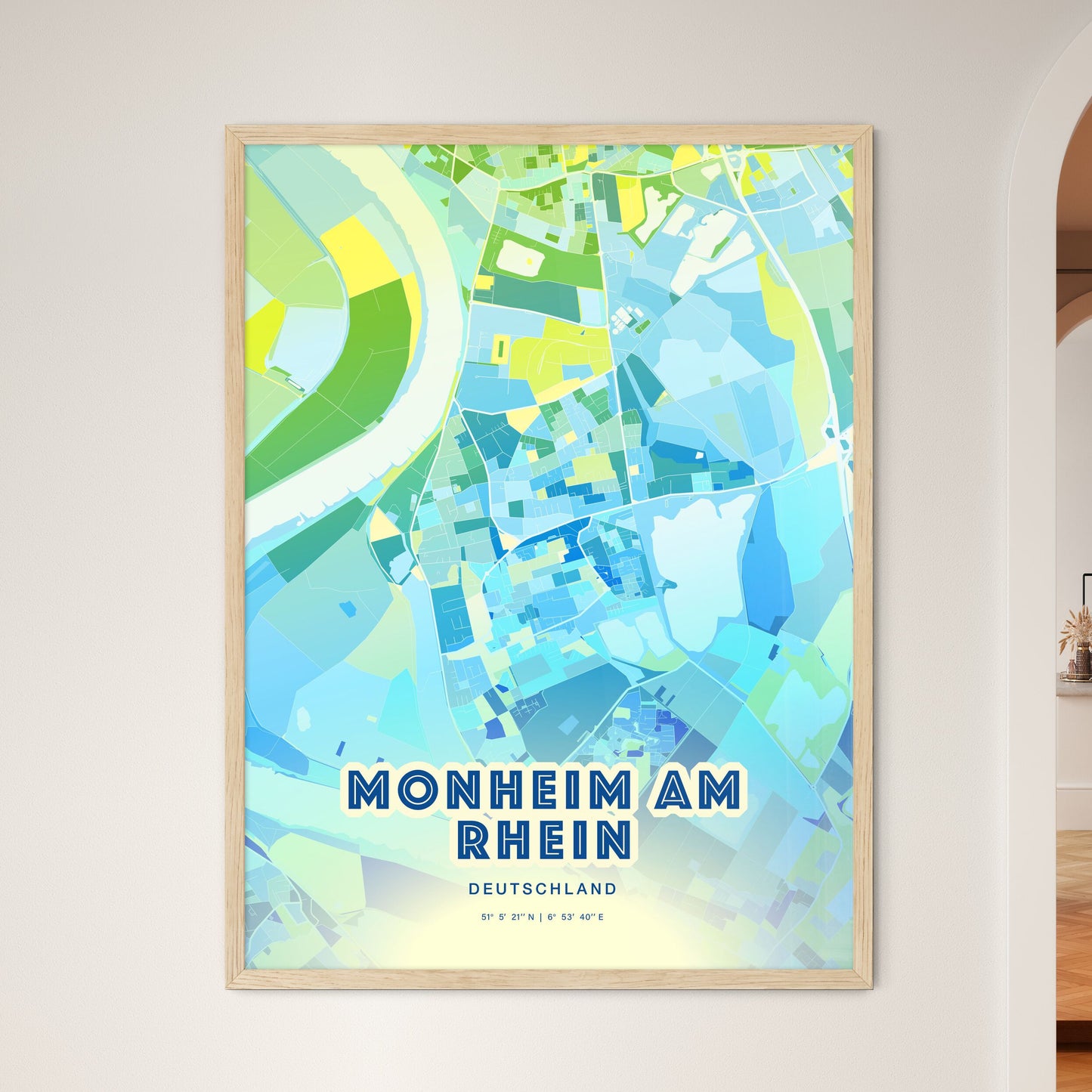 Colorful MONHEIM AM RHEIN GERMANY Fine Art Map Cool Blue