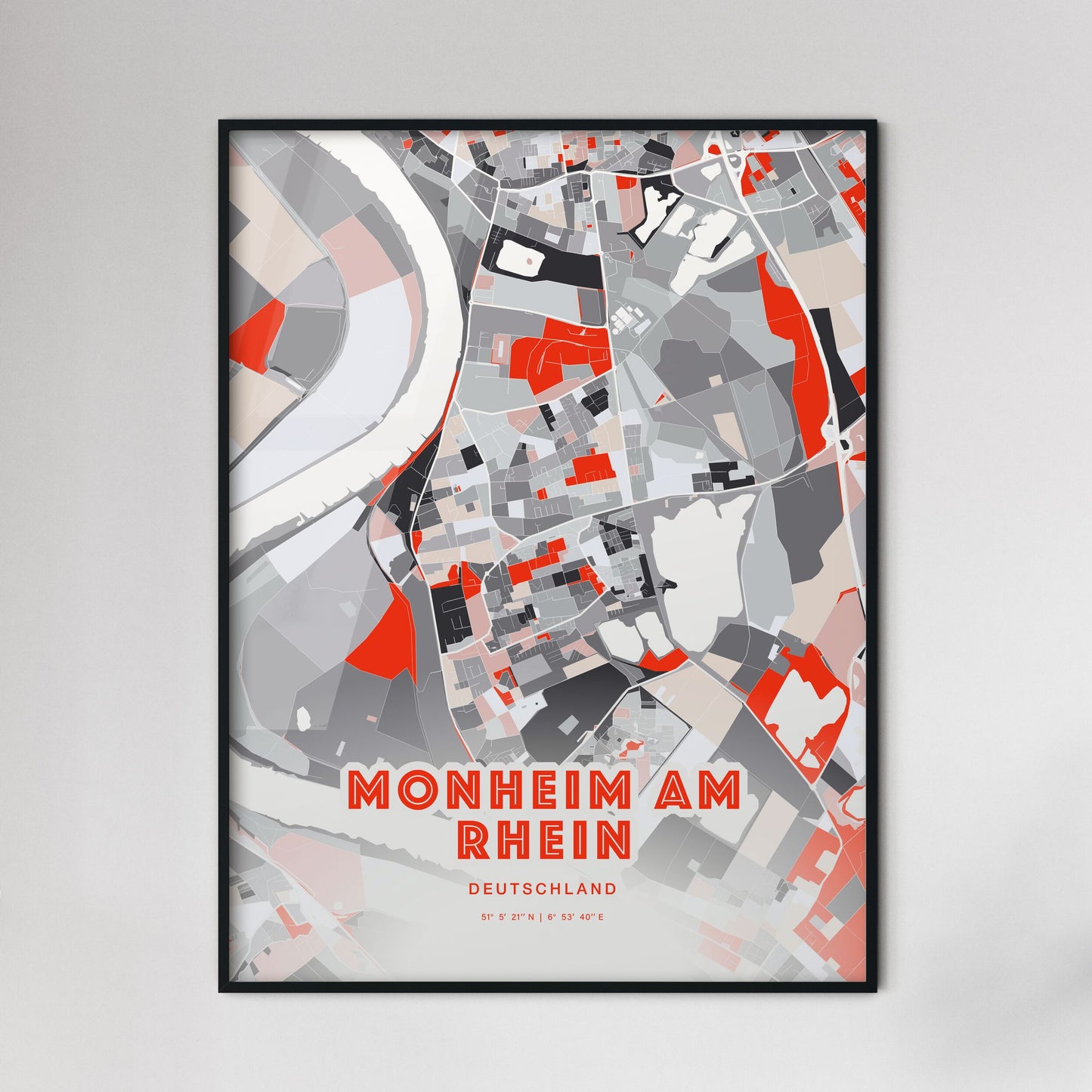 Colorful MONHEIM AM RHEIN GERMANY Fine Art Map Modern