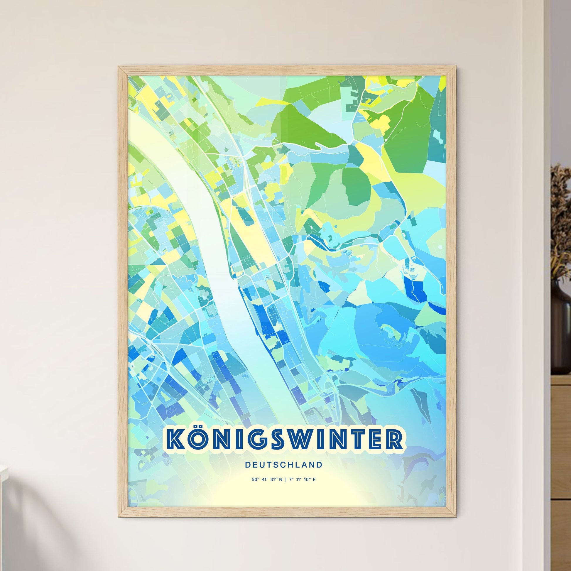 Colorful KONIGSWINTER GERMANY Fine Art Map Cool Blue