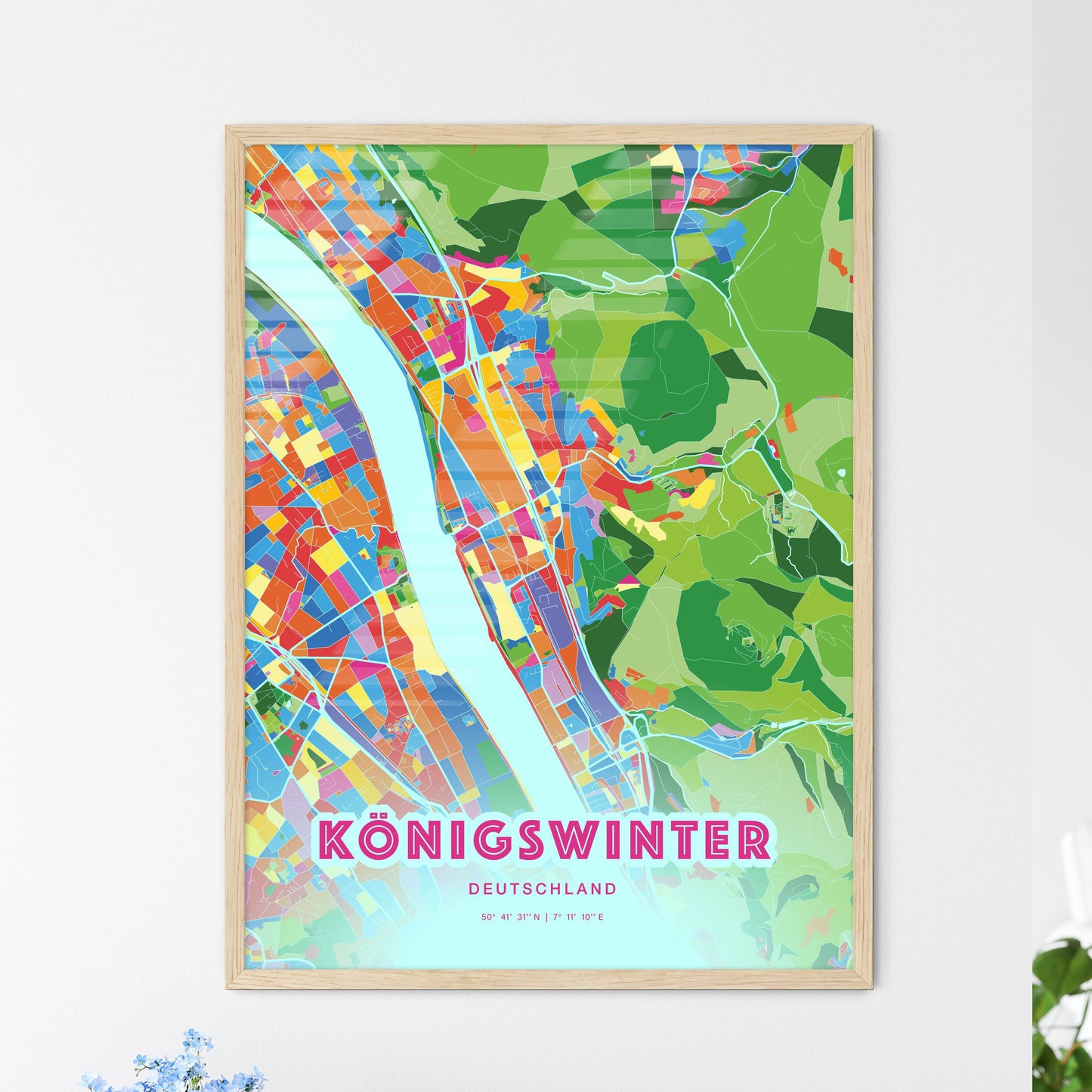 Colorful KONIGSWINTER GERMANY Fine Art Map Crazy Colors