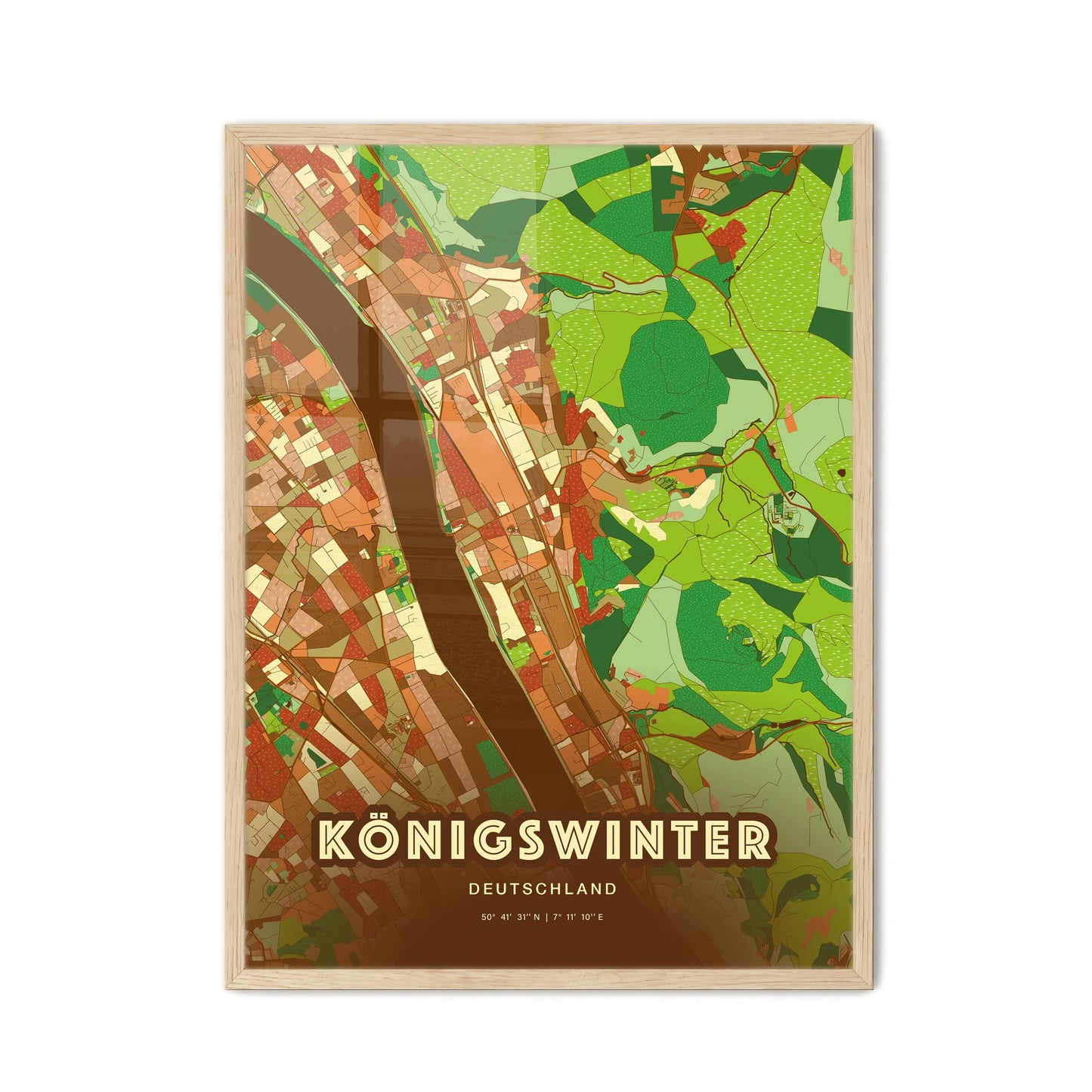 Colorful KONIGSWINTER GERMANY Fine Art Map Farmhouse