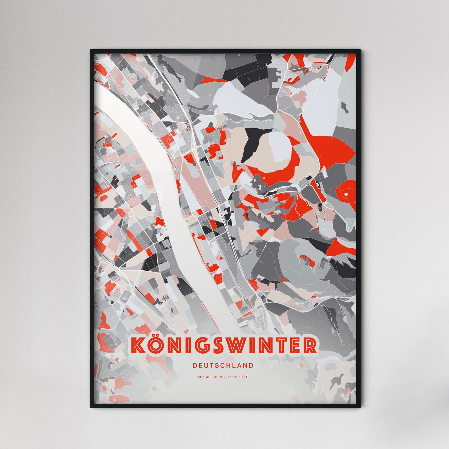 Colorful KONIGSWINTER GERMANY Fine Art Map Modern