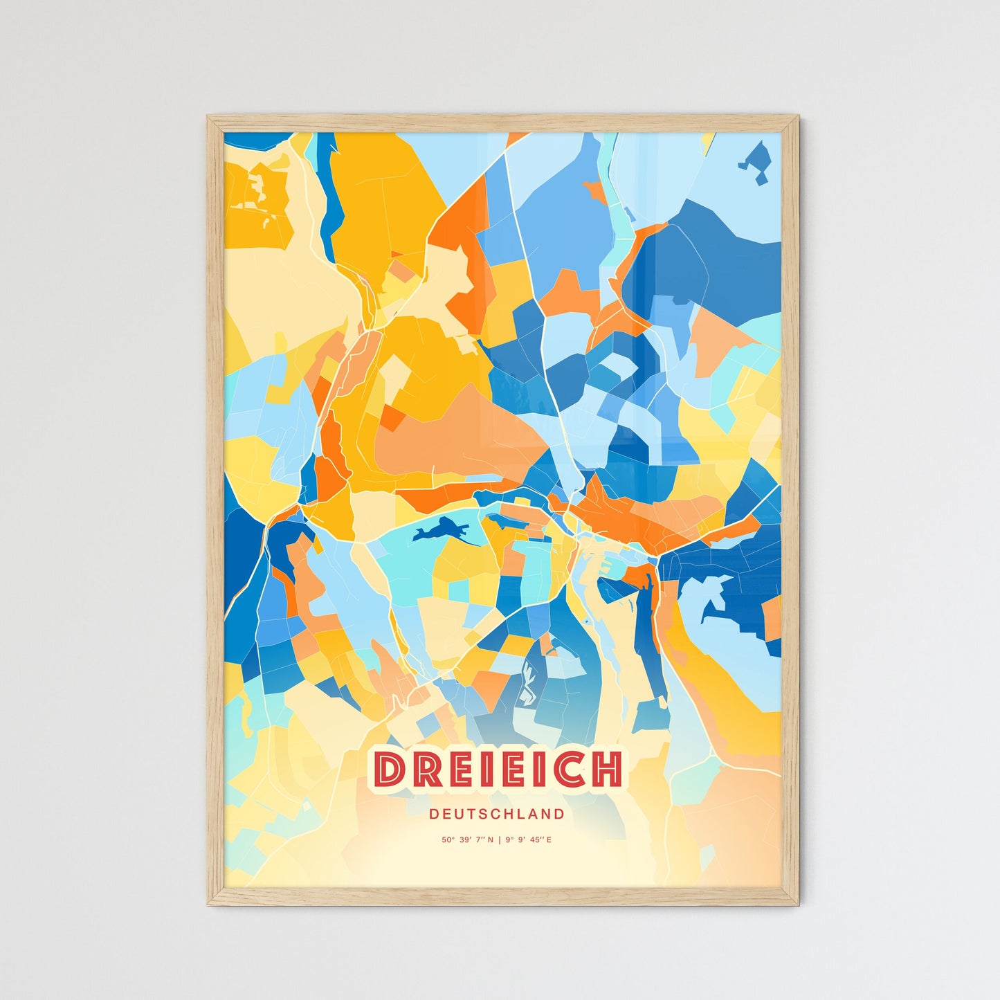 Colorful DREIEICH GERMANY Fine Art Map Blue Orange