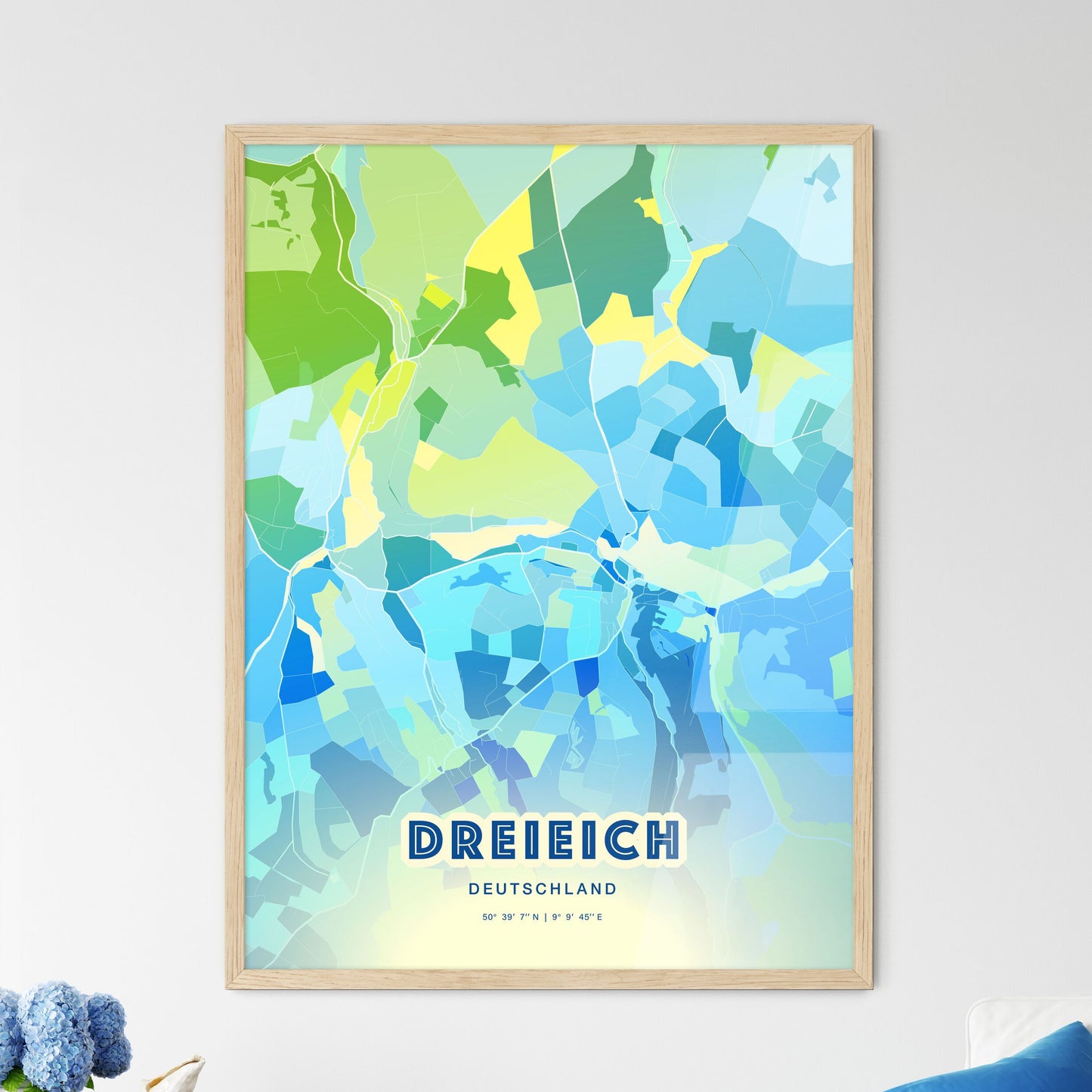 Colorful DREIEICH GERMANY Fine Art Map Cool Blue