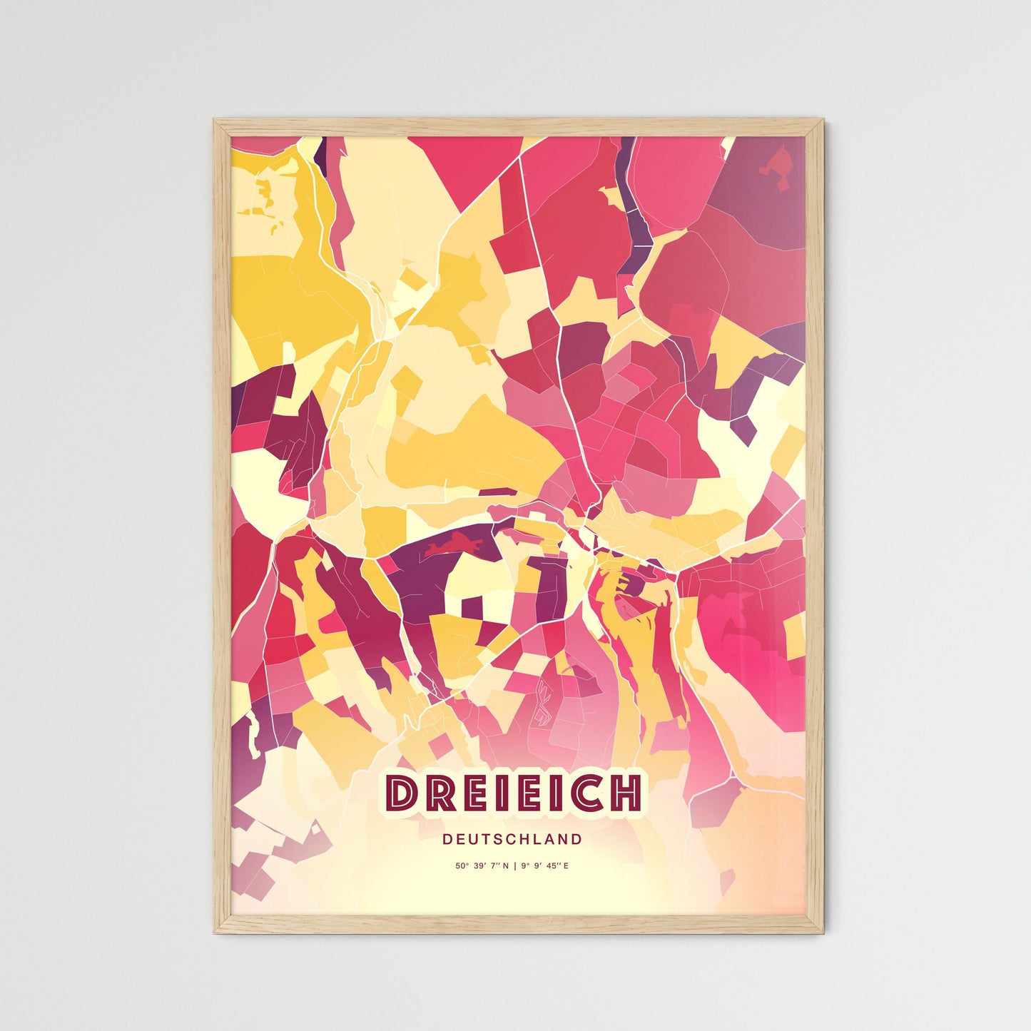 Colorful DREIEICH GERMANY Fine Art Map Hot Red