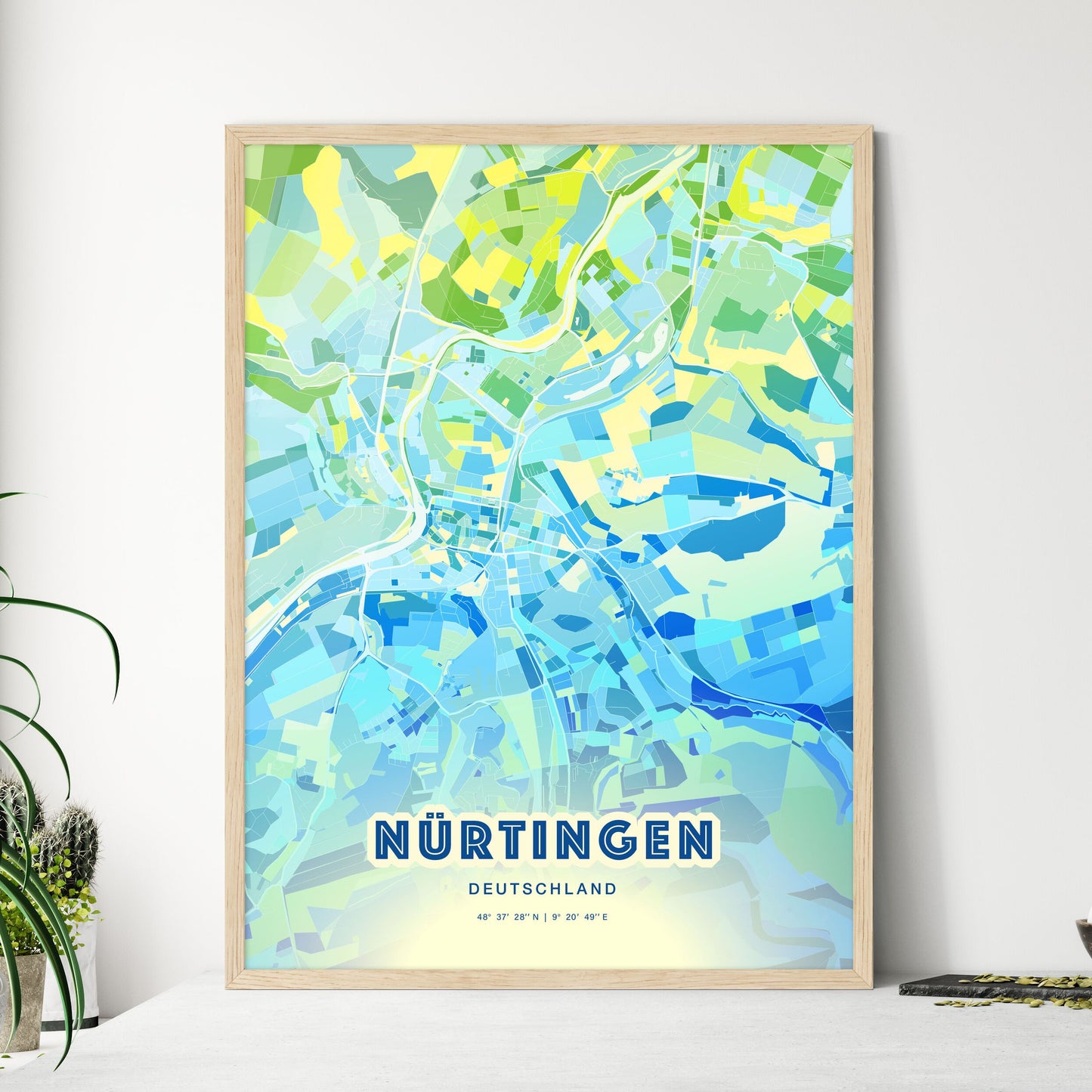 Colorful NURTINGEN GERMANY Fine Art Map Cool Blue