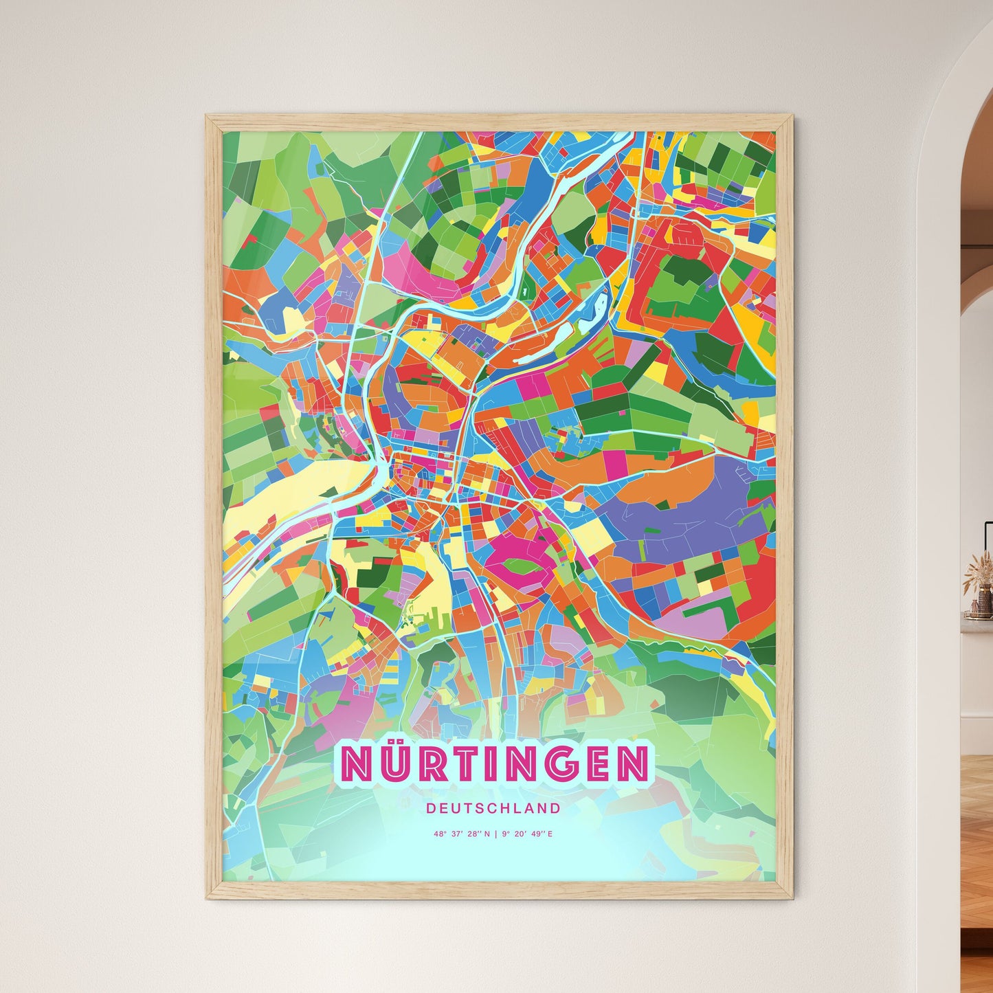 Colorful NURTINGEN GERMANY Fine Art Map Crazy Colors