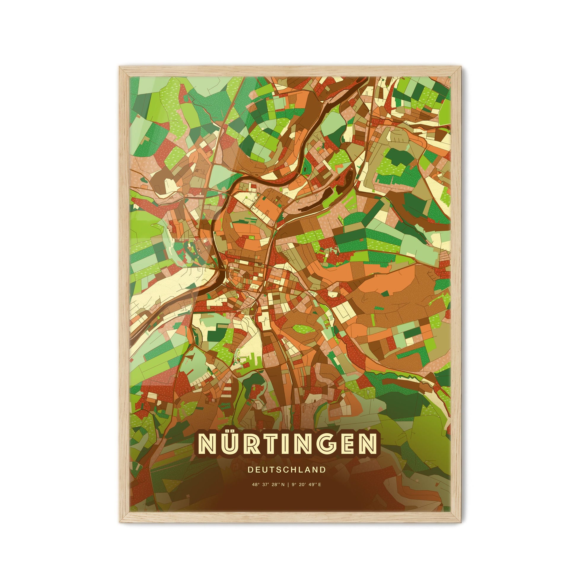 Colorful NURTINGEN GERMANY Fine Art Map Farmhouse