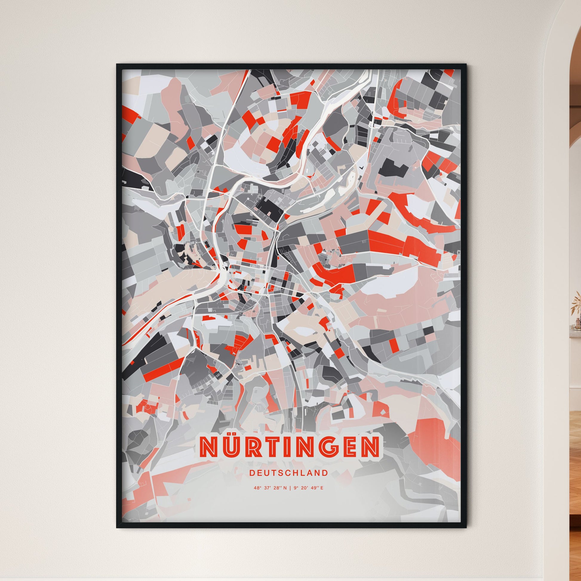 Colorful NURTINGEN GERMANY Fine Art Map Modern