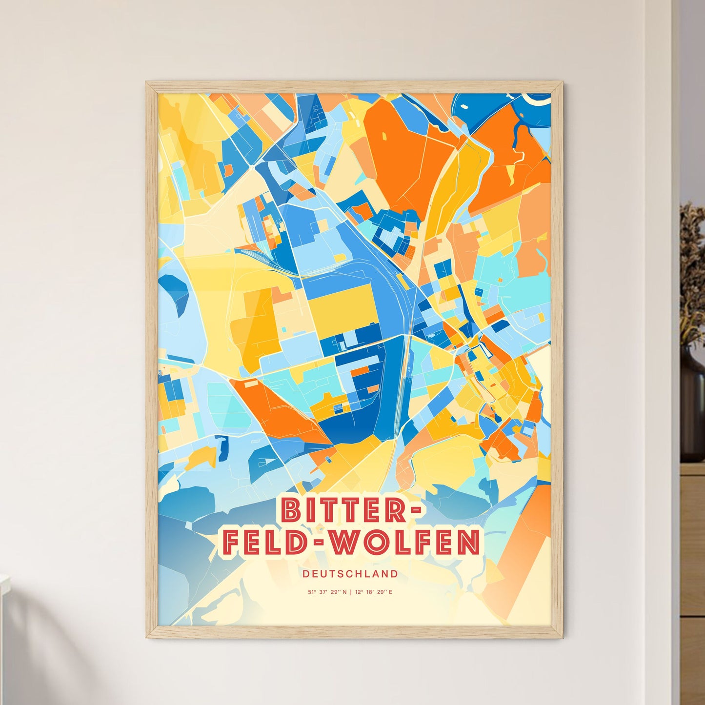 Colorful BITTERFELD-WOLFEN GERMANY Fine Art Map Blue Orange