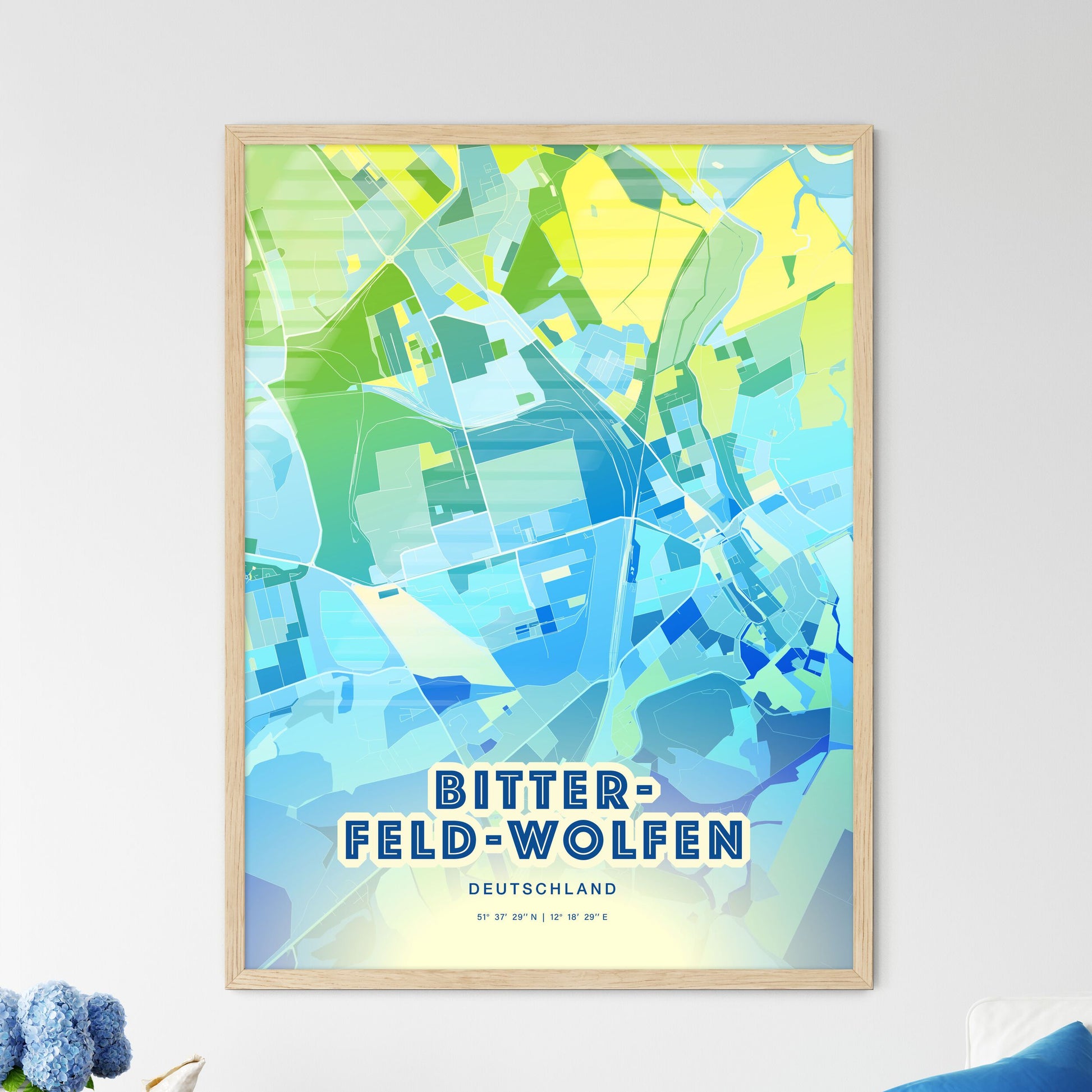 Colorful BITTERFELD-WOLFEN GERMANY Fine Art Map Cool Blue