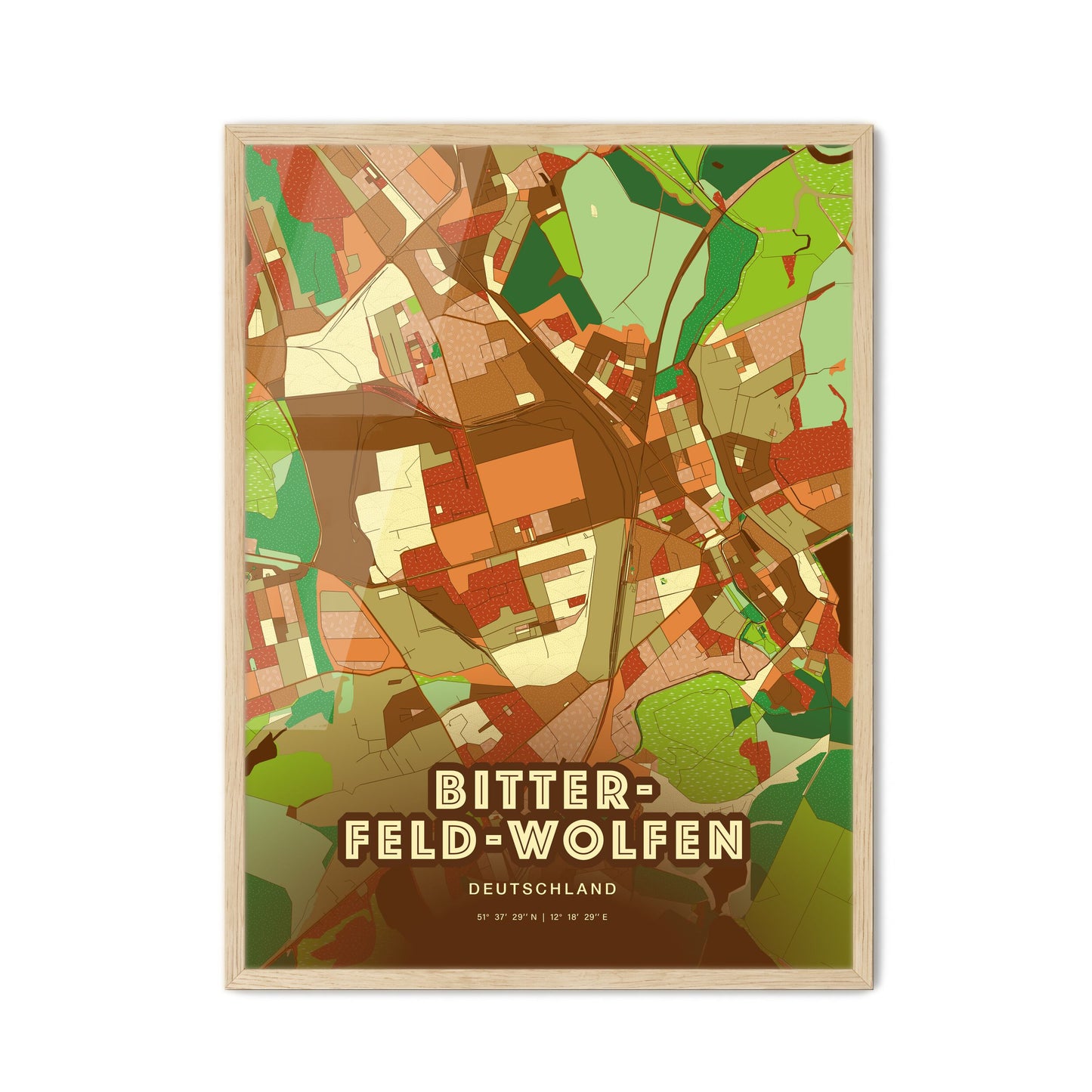 Colorful BITTERFELD-WOLFEN GERMANY Fine Art Map Farmhouse