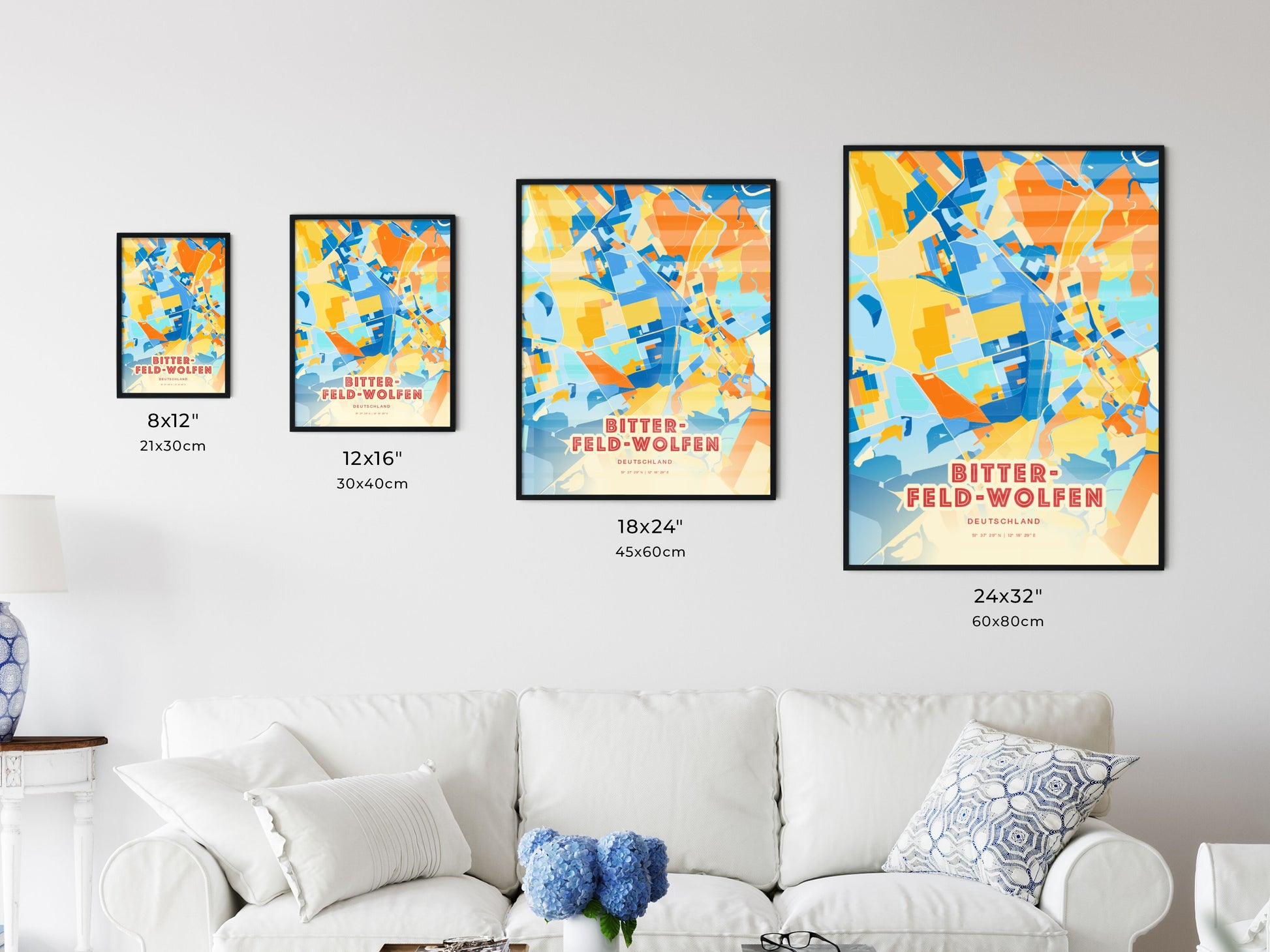 Colorful BITTERFELD-WOLFEN GERMANY Fine Art Map Blue Orange