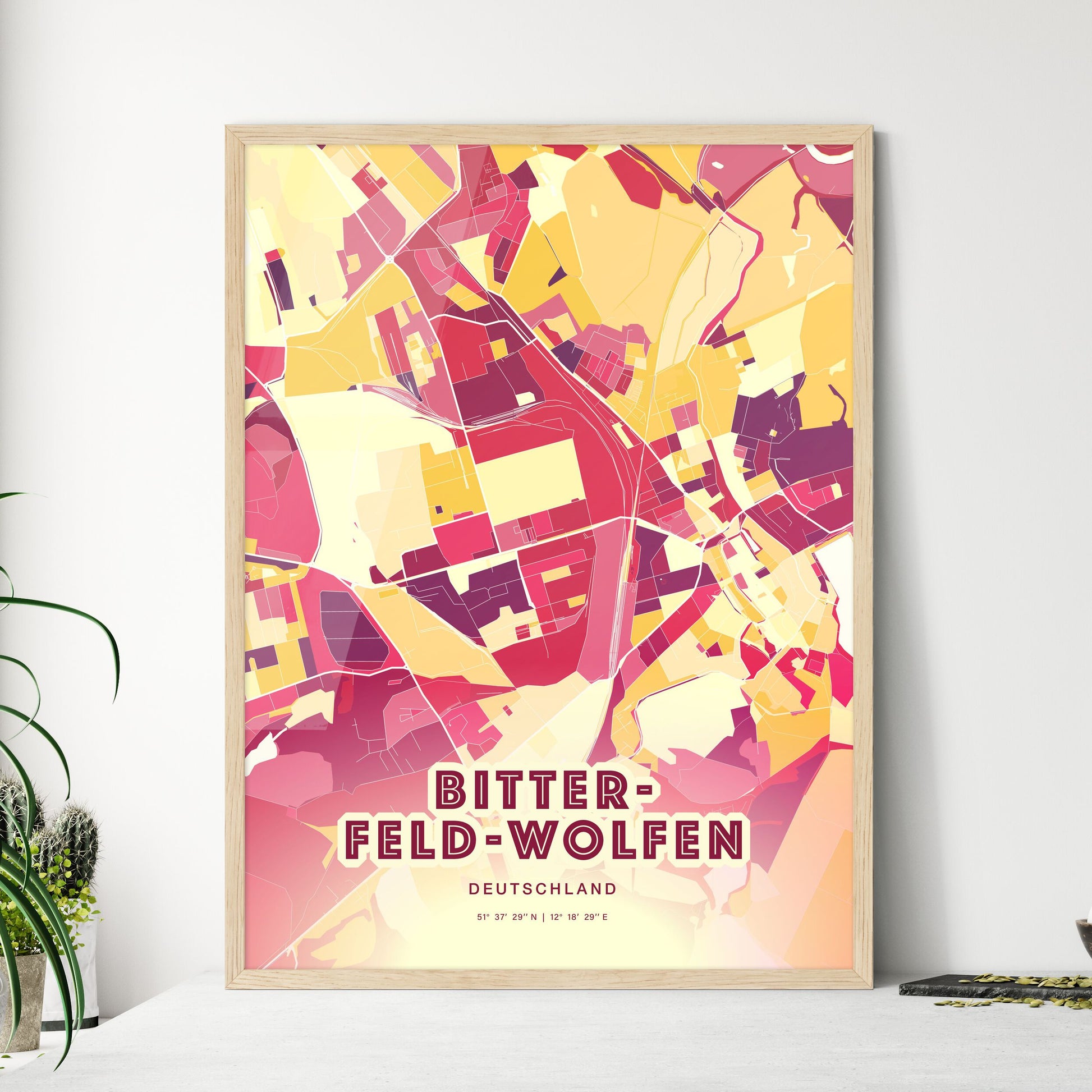 Colorful BITTERFELD-WOLFEN GERMANY Fine Art Map Hot Red