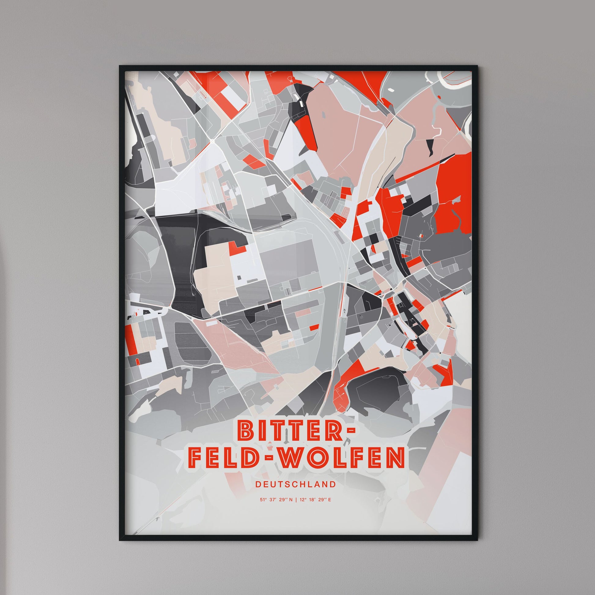 Colorful BITTERFELD-WOLFEN GERMANY Fine Art Map Modern