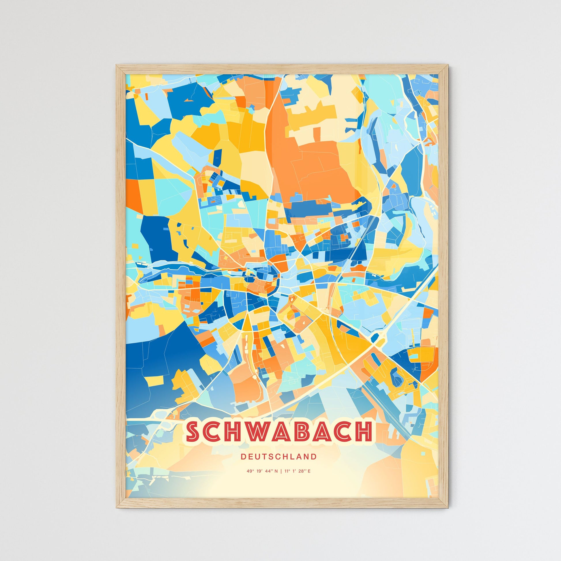 Colorful SCHWABACH GERMANY Fine Art Map Blue Orange