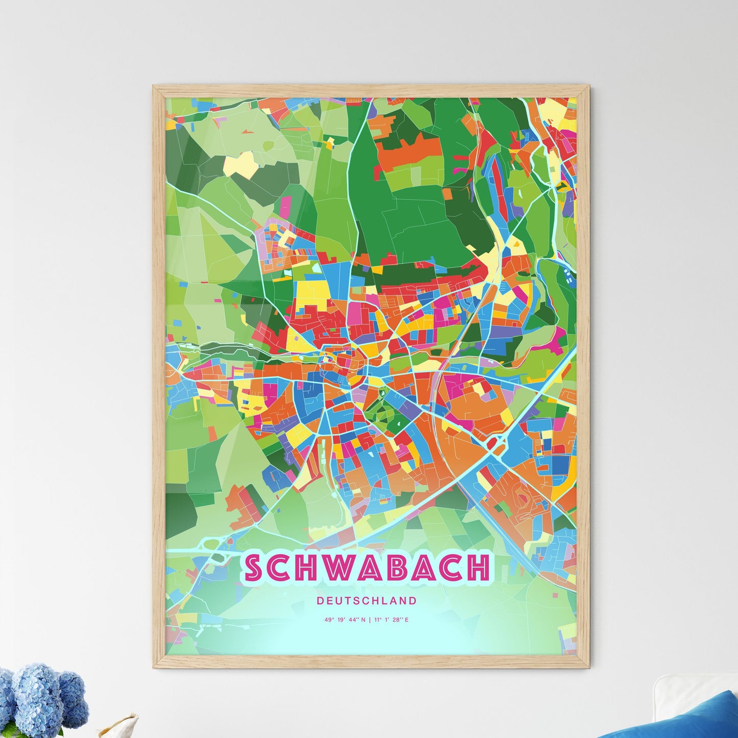 Colorful SCHWABACH GERMANY Fine Art Map Crazy Colors