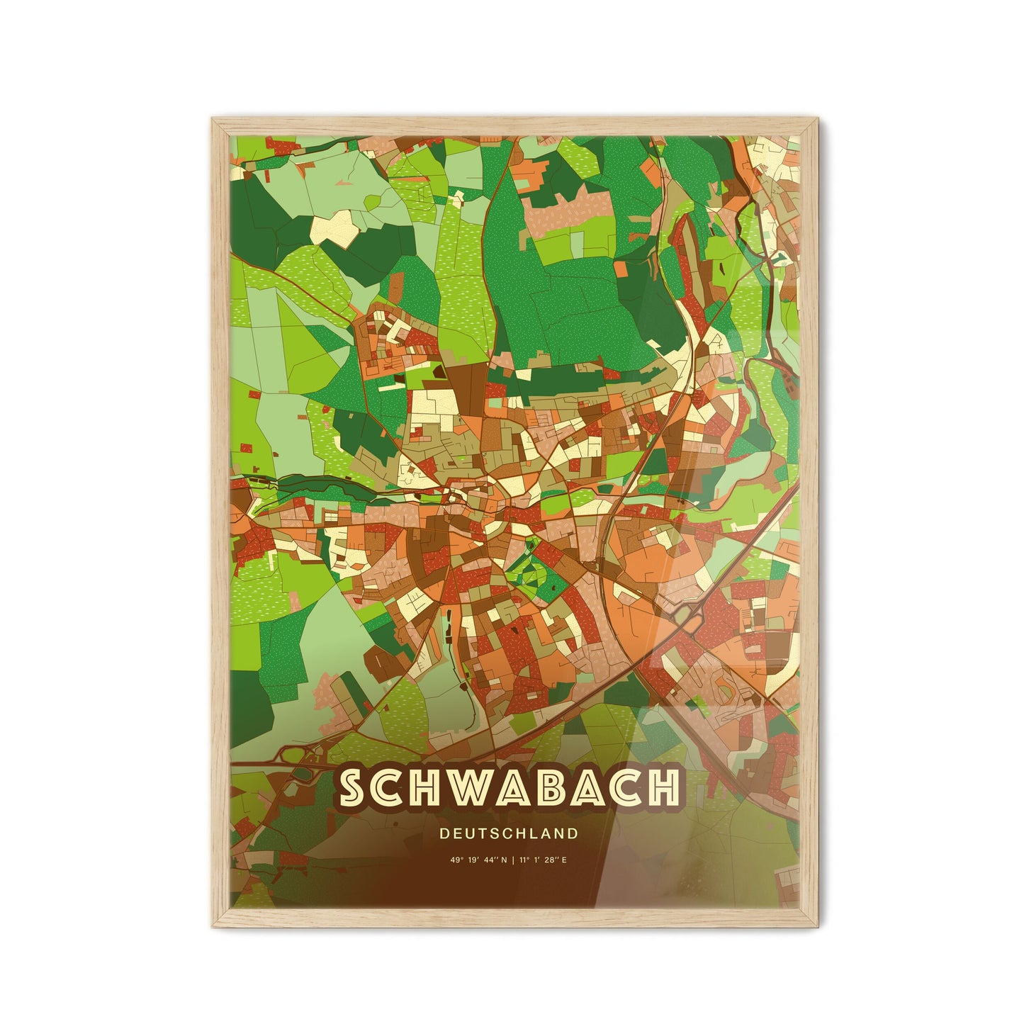 Colorful SCHWABACH GERMANY Fine Art Map Farmhouse