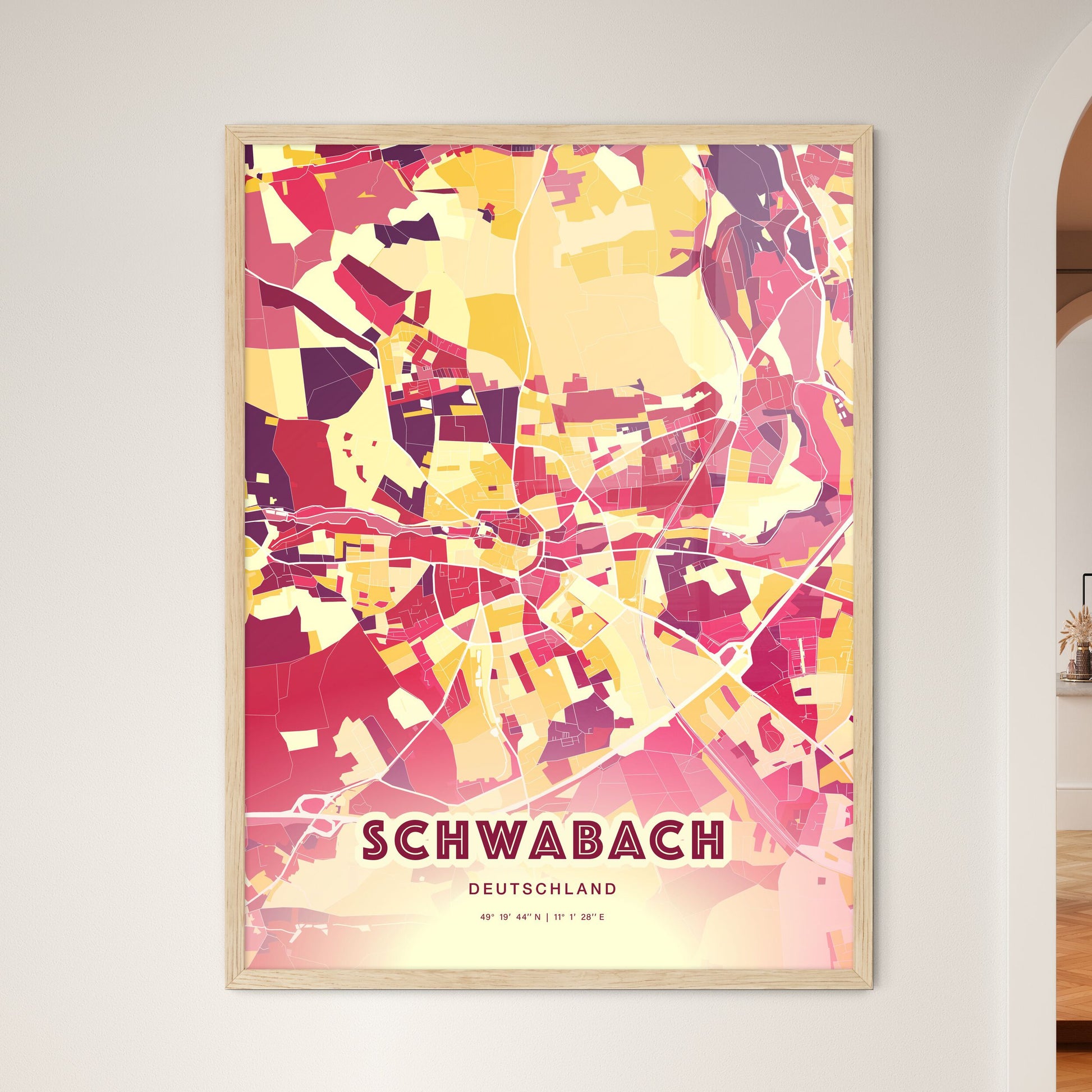 Colorful SCHWABACH GERMANY Fine Art Map Hot Red