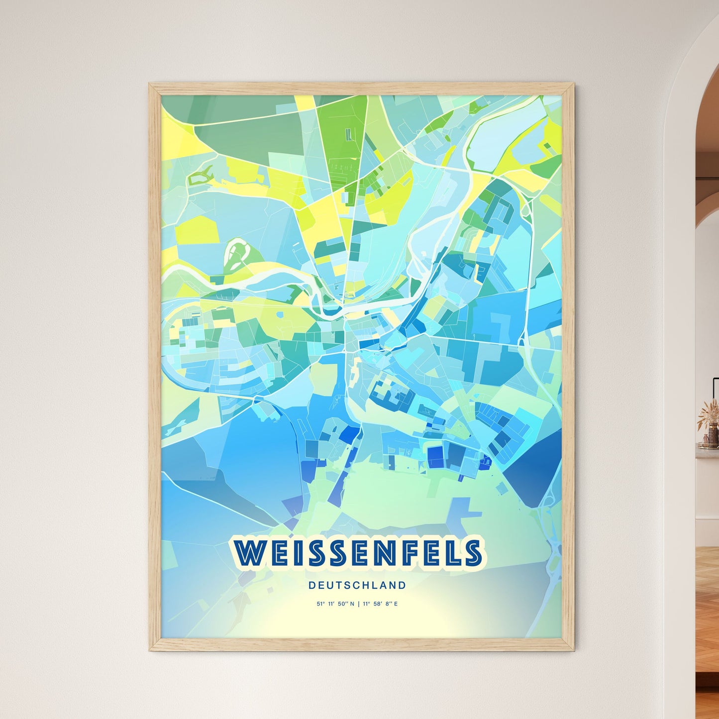 Colorful WEISSENFELS GERMANY Fine Art Map Cool Blue