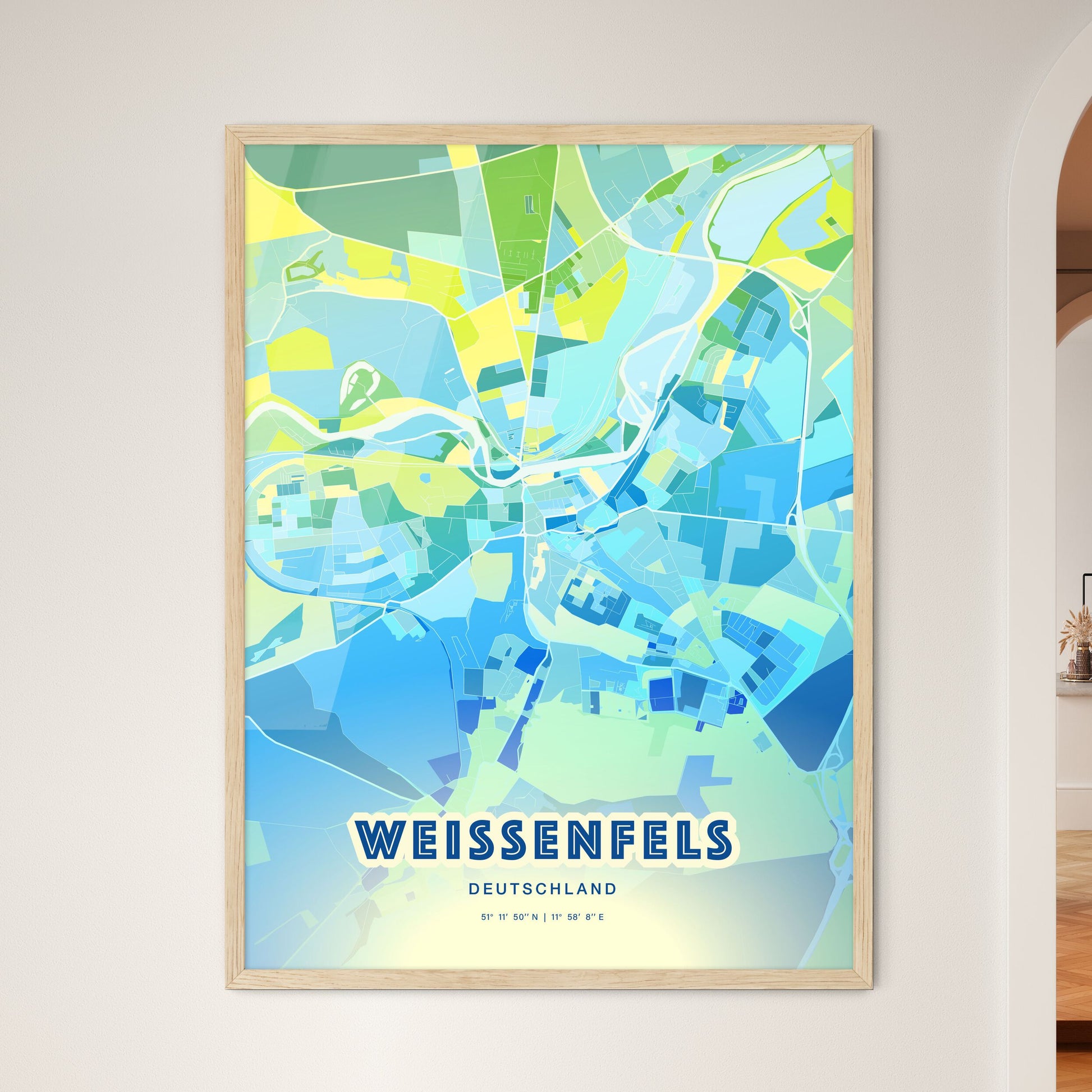 Colorful WEISSENFELS GERMANY Fine Art Map Cool Blue