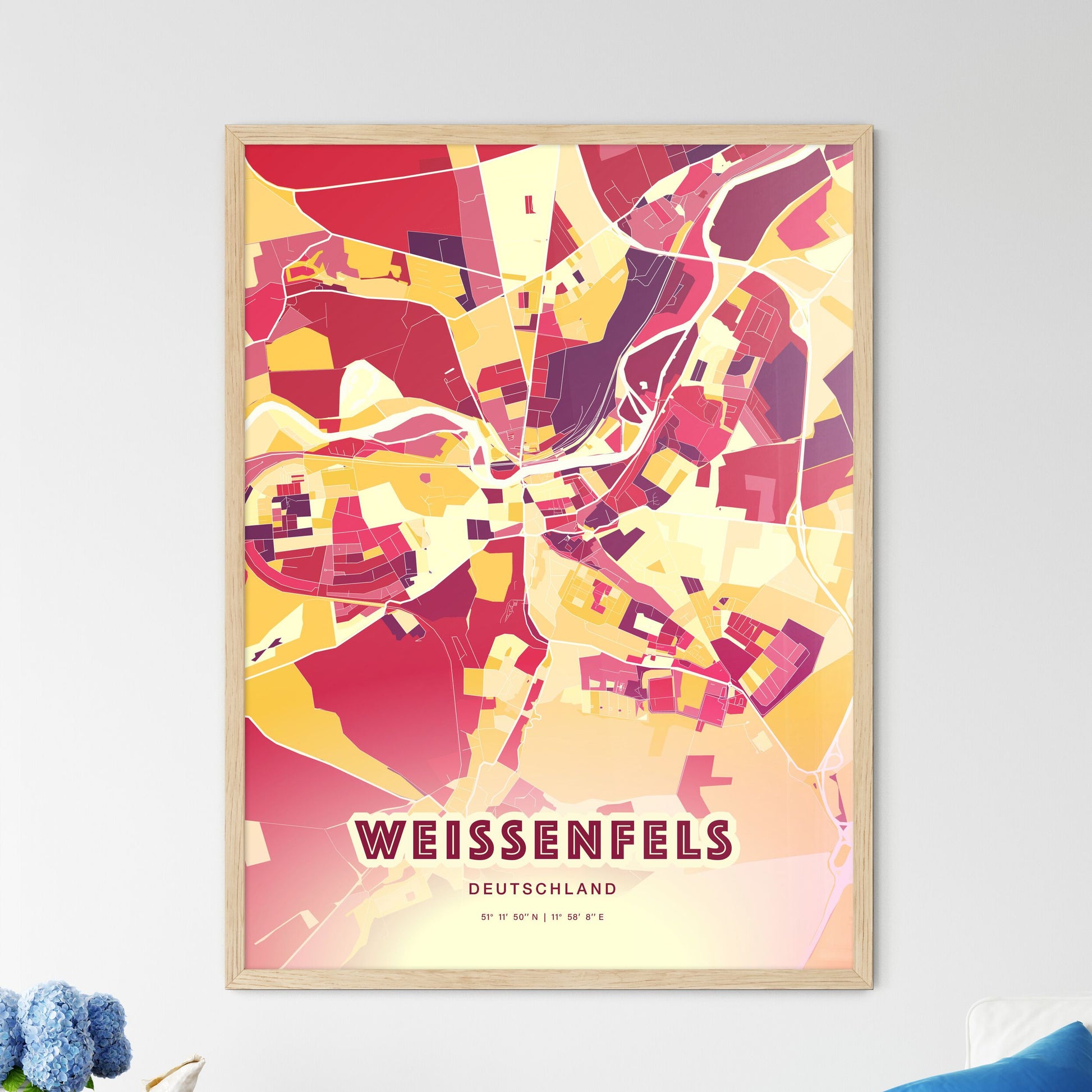 Colorful WEISSENFELS GERMANY Fine Art Map Hot Red