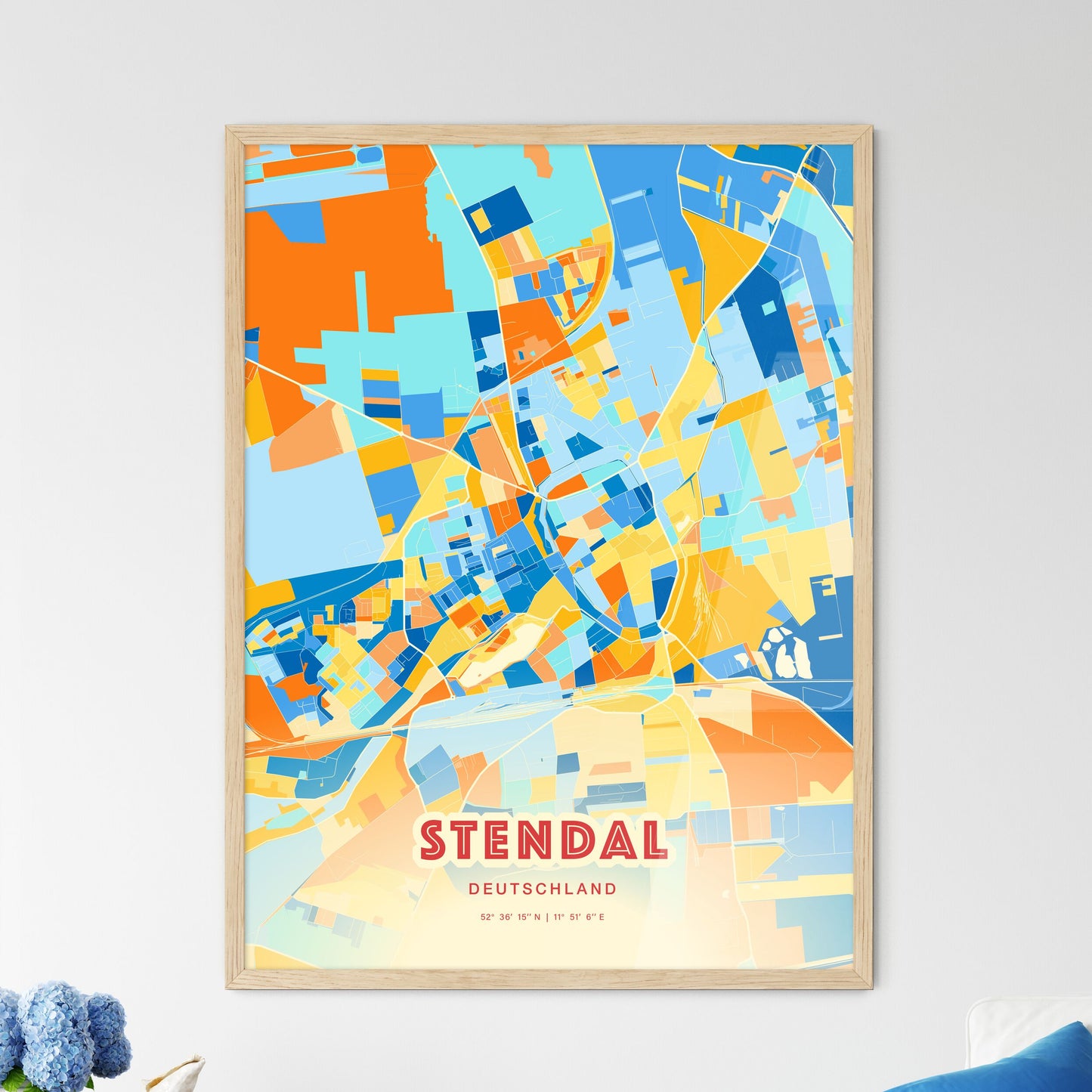 Colorful STENDAL GERMANY Fine Art Map Blue Orange