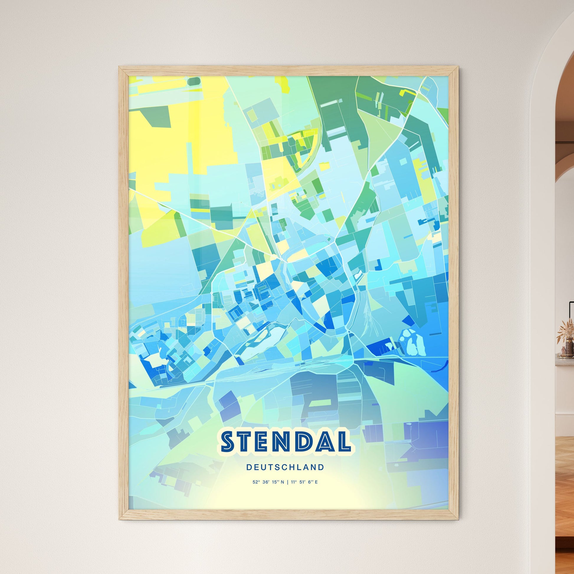 Colorful STENDAL GERMANY Fine Art Map Cool Blue