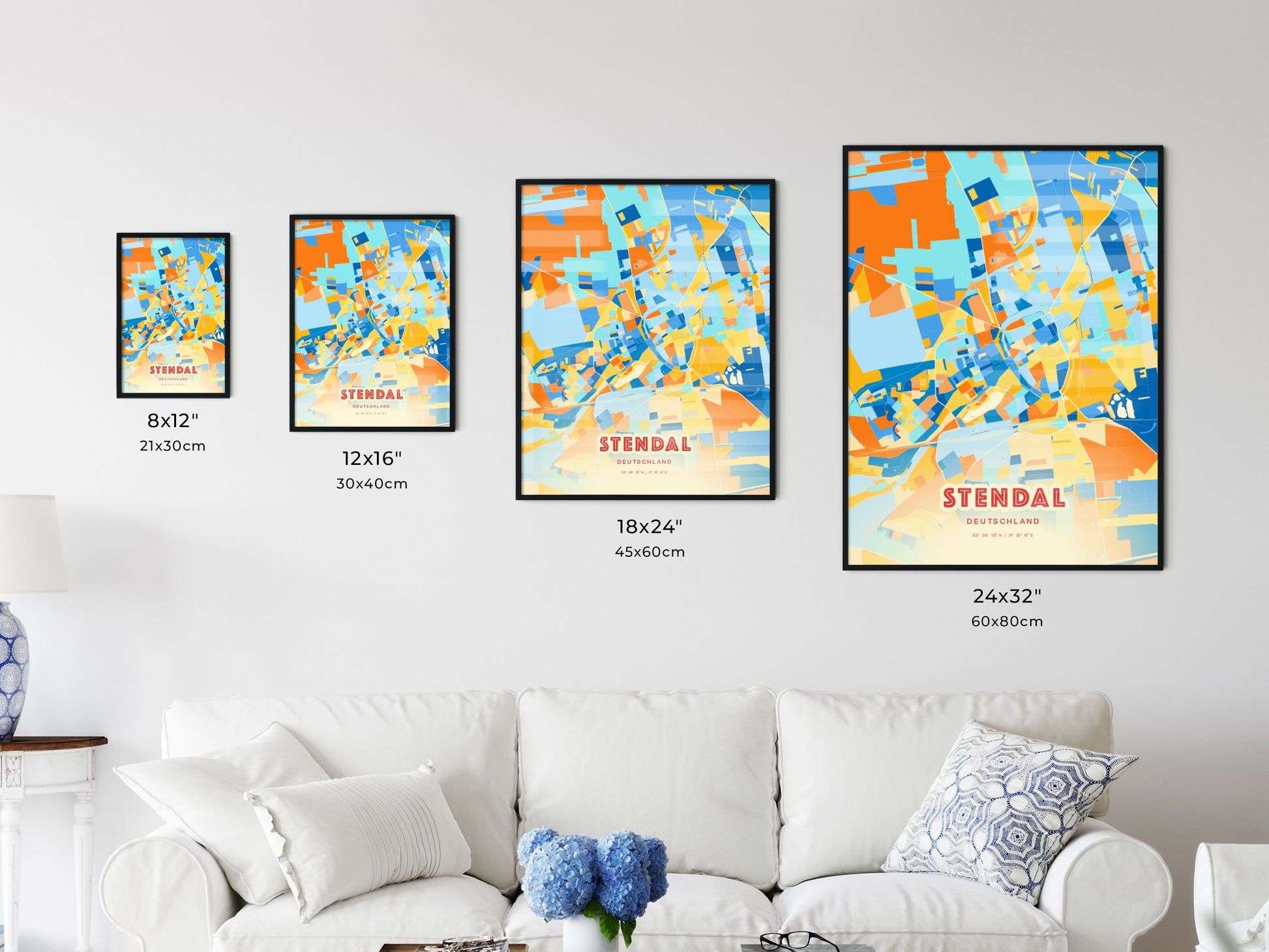 Colorful STENDAL GERMANY Fine Art Map Blue Orange