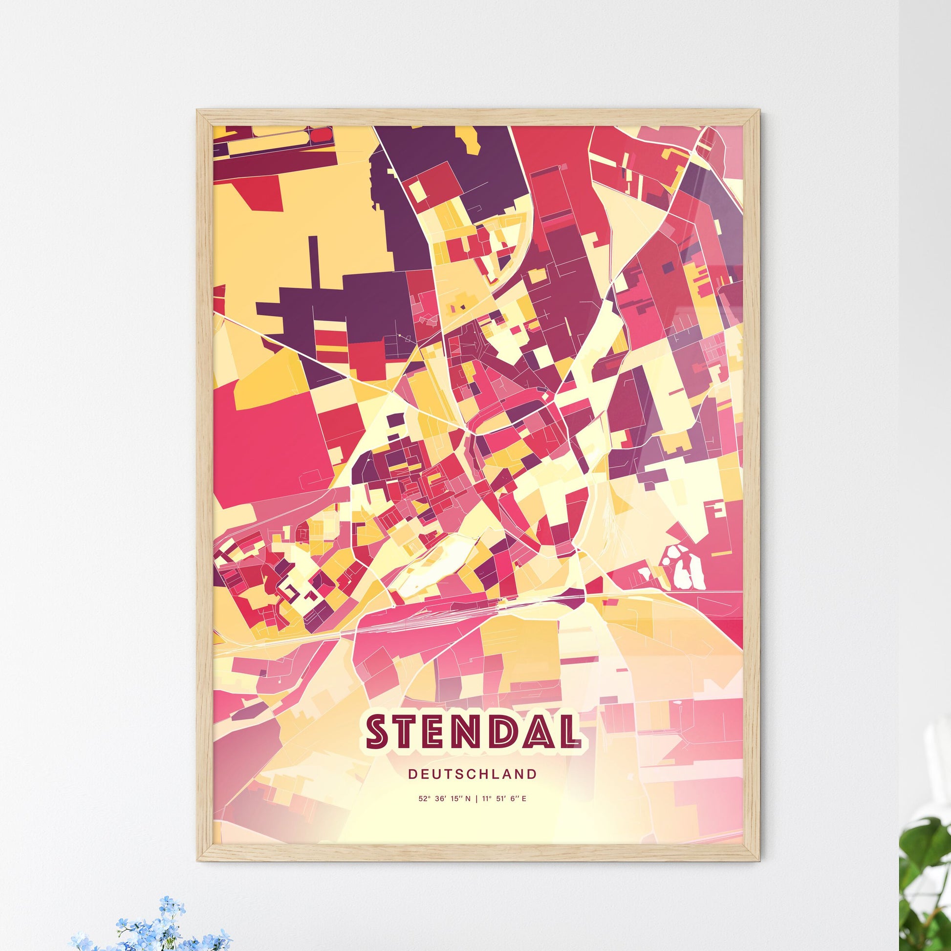 Colorful STENDAL GERMANY Fine Art Map Hot Red