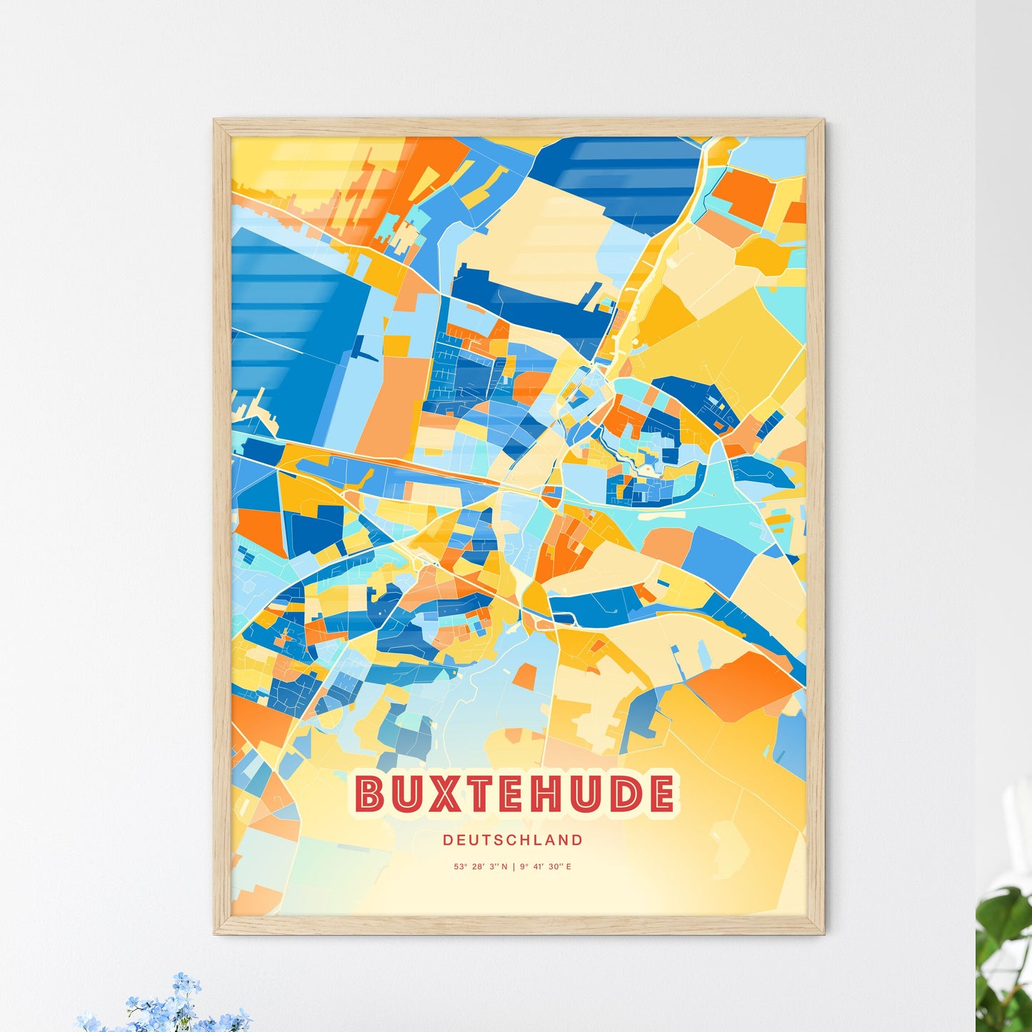 Colorful BUXTEHUDE GERMANY Fine Art Map Blue Orange