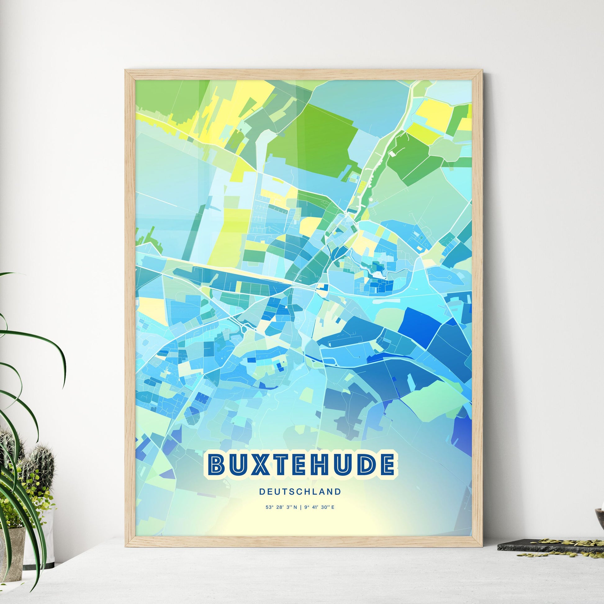 Colorful BUXTEHUDE GERMANY Fine Art Map Cool Blue