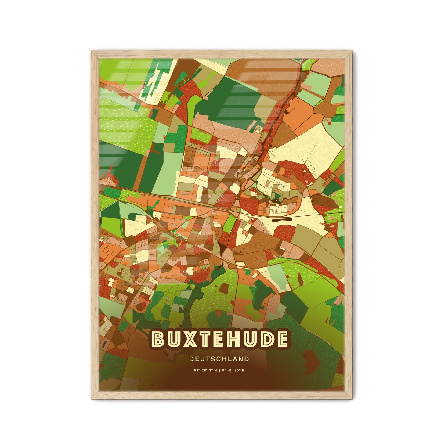 Colorful BUXTEHUDE GERMANY Fine Art Map Farmhouse