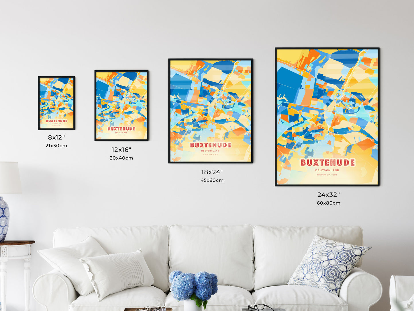 Colorful BUXTEHUDE GERMANY Fine Art Map Blue Orange