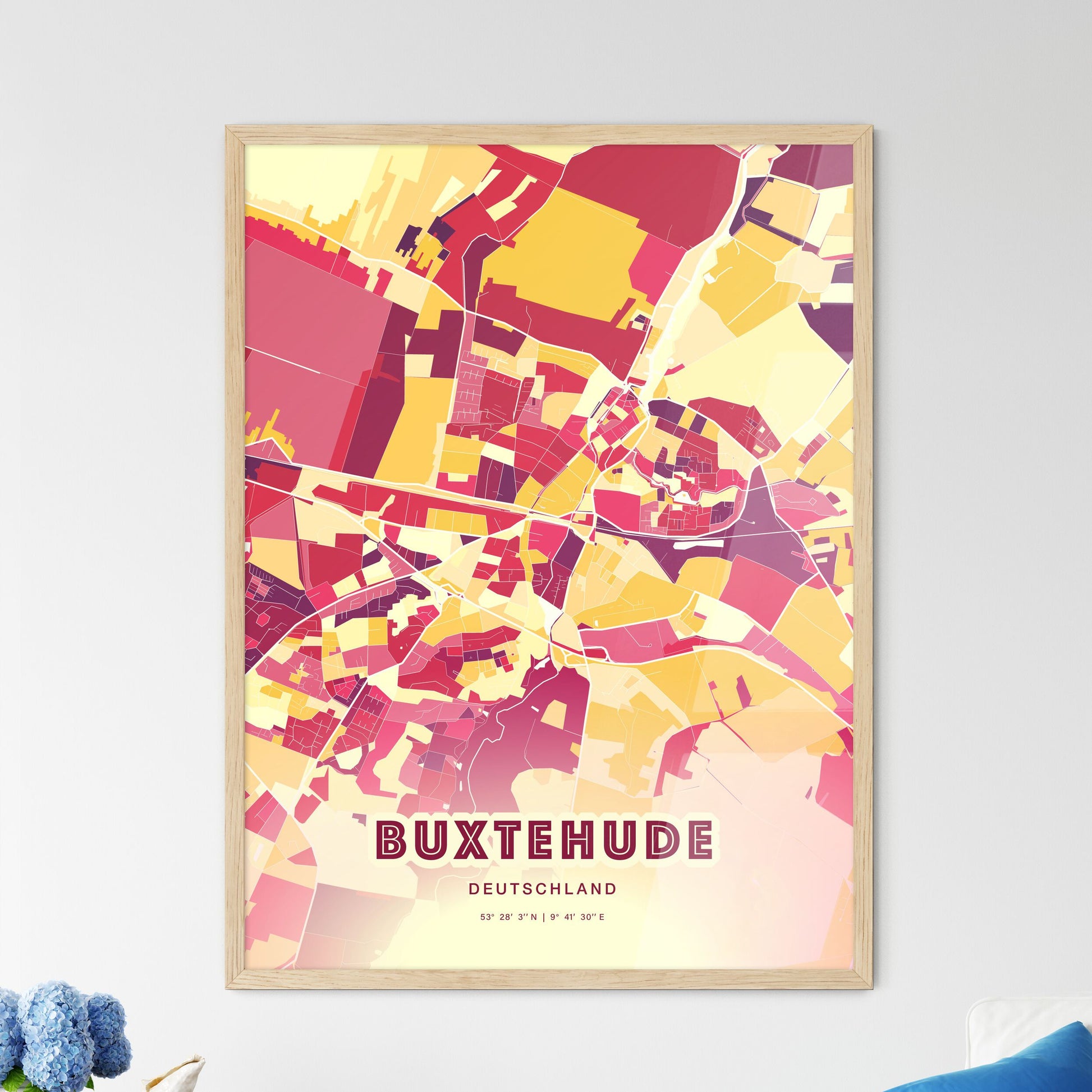 Colorful BUXTEHUDE GERMANY Fine Art Map Hot Red