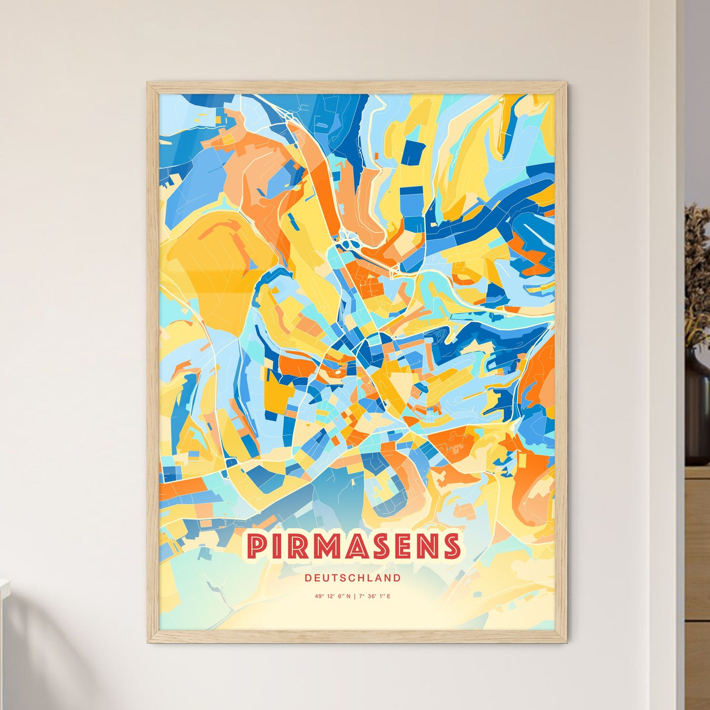 Colorful PIRMASENS GERMANY Fine Art Map Blue Orange