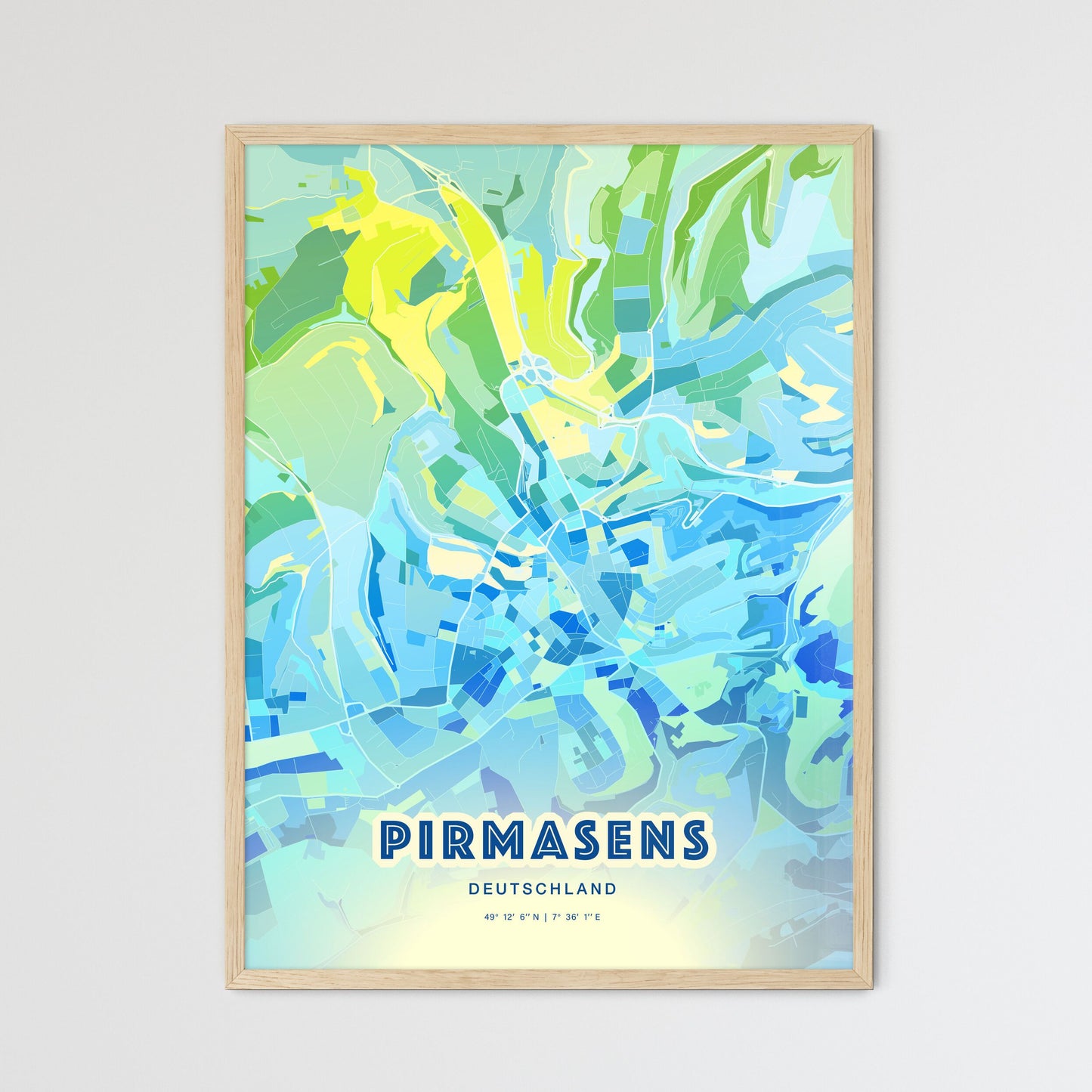 Colorful PIRMASENS GERMANY Fine Art Map Cool Blue