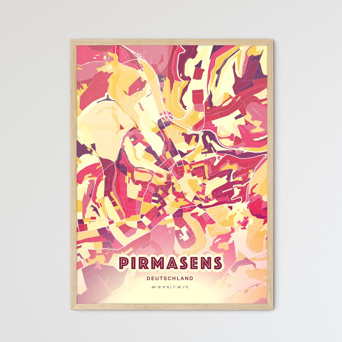 Colorful PIRMASENS GERMANY Fine Art Map Hot Red