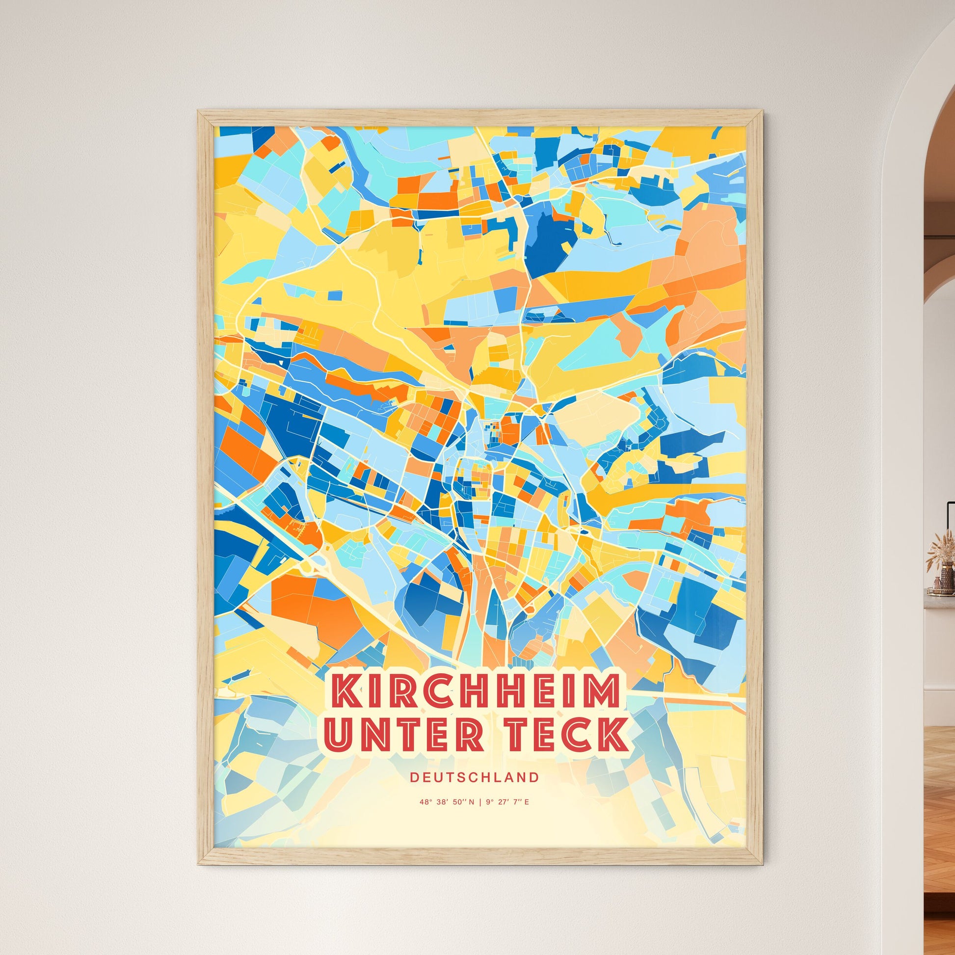 Colorful KIRCHHEIM UNTER TECK GERMANY Fine Art Map Blue Orange