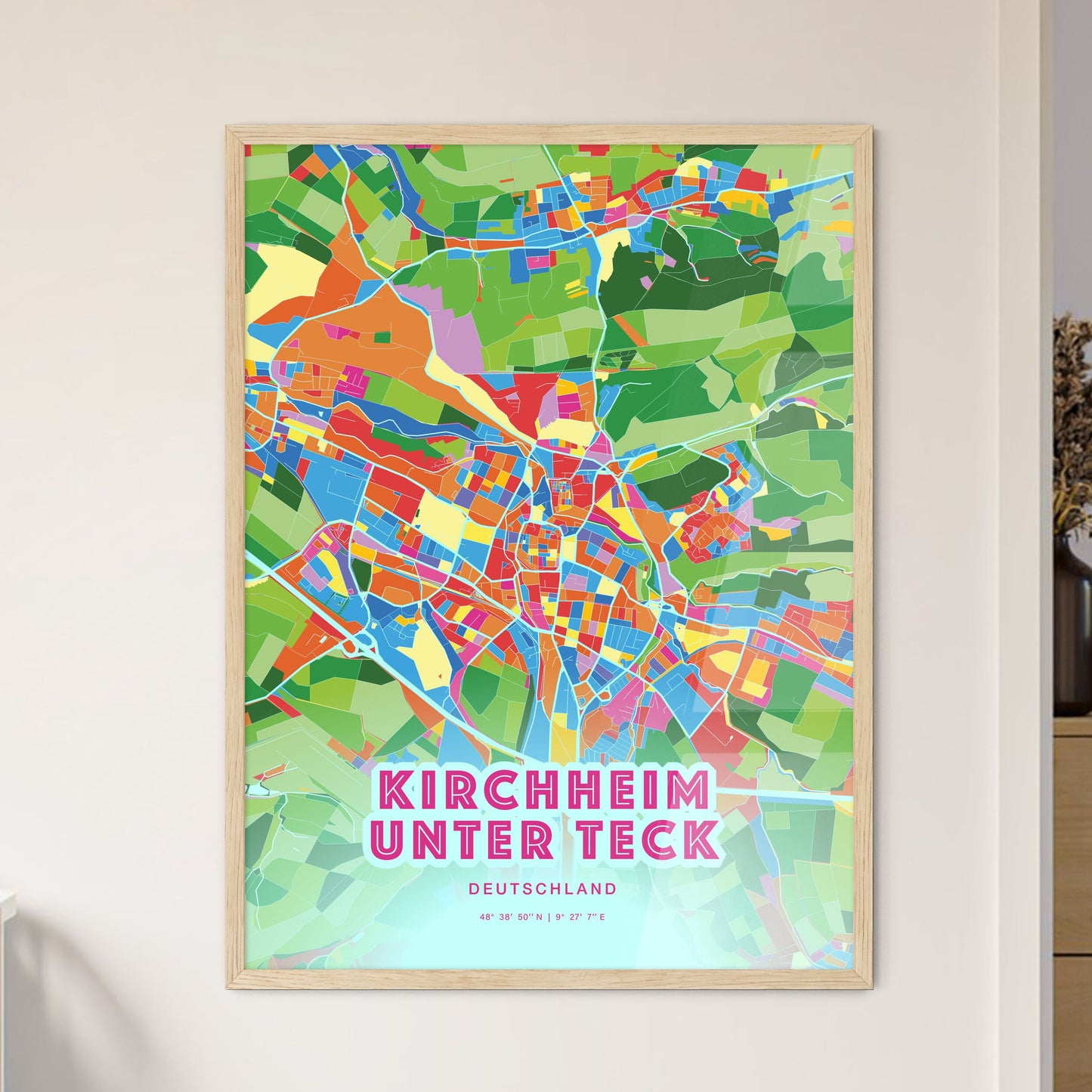Colorful KIRCHHEIM UNTER TECK GERMANY Fine Art Map Crazy Colors