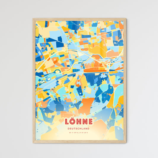 Colorful LOHNE GERMANY Fine Art Map Blue Orange