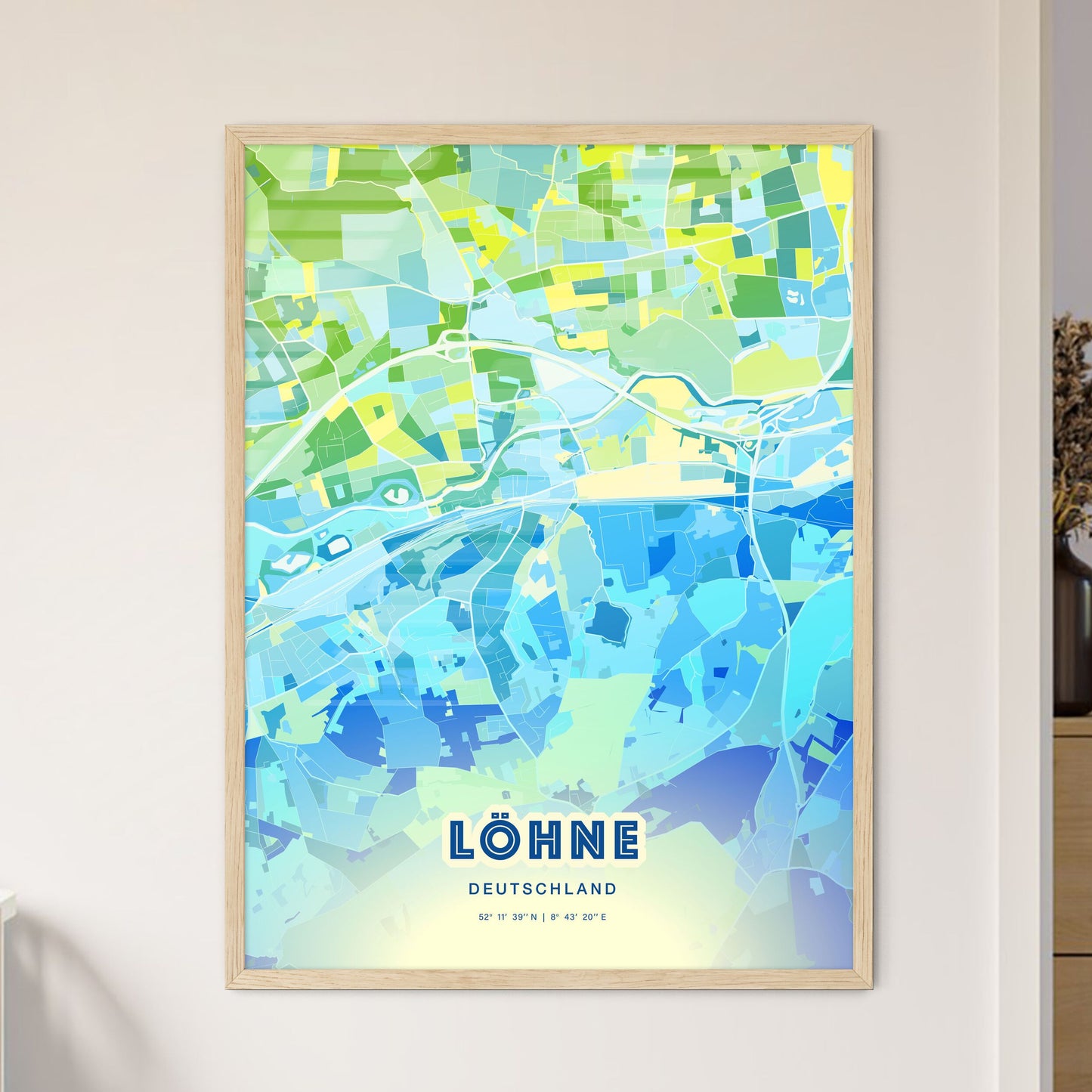 Colorful LOHNE GERMANY Fine Art Map Cool Blue