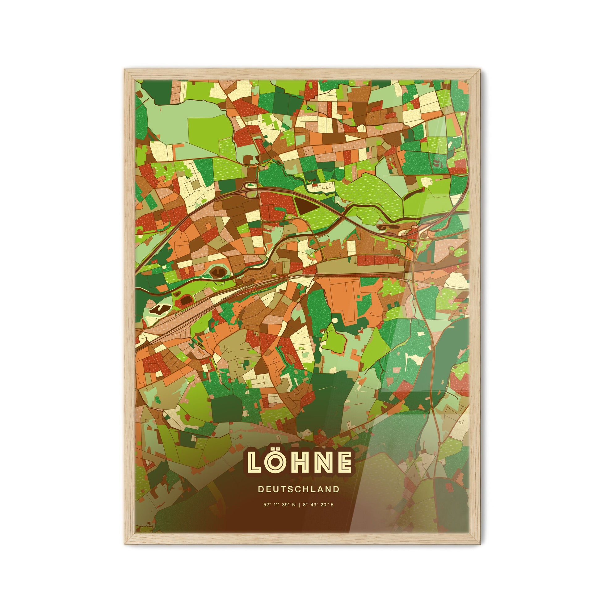 Colorful LOHNE GERMANY Fine Art Map Farmhouse