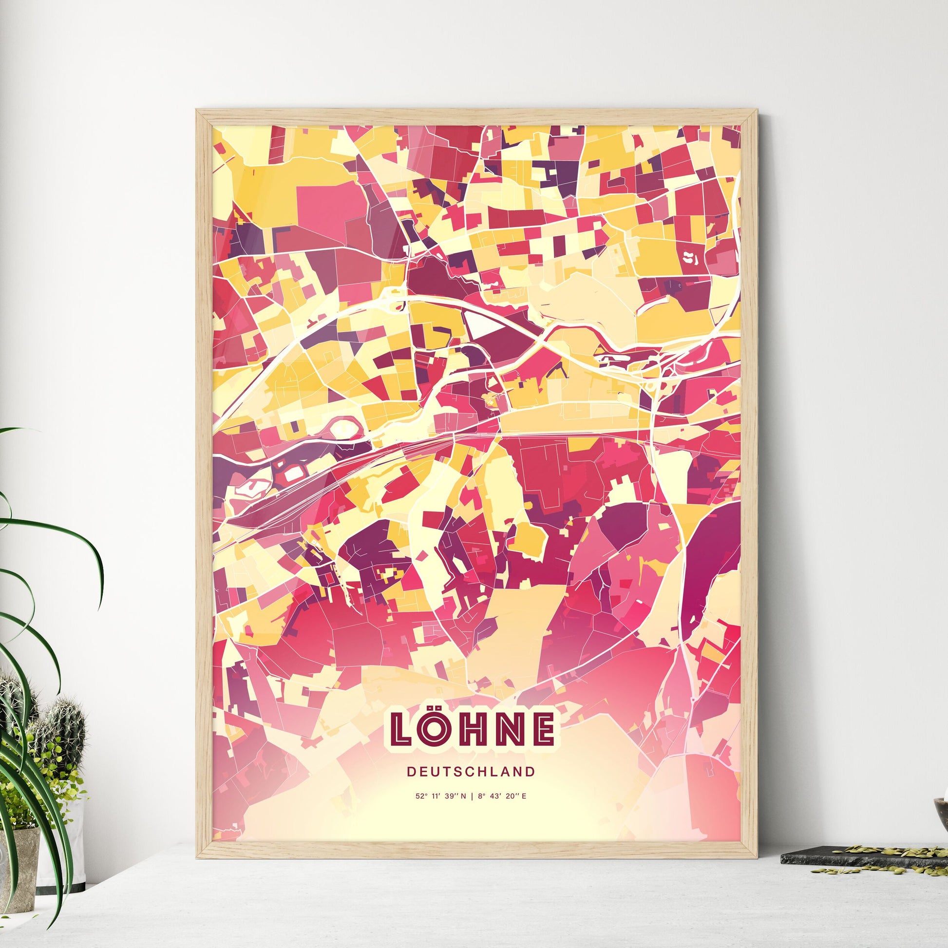 Colorful LOHNE GERMANY Fine Art Map Hot Red