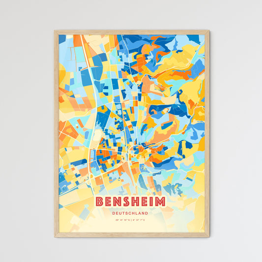 Colorful BENSHEIM GERMANY Fine Art Map Blue Orange