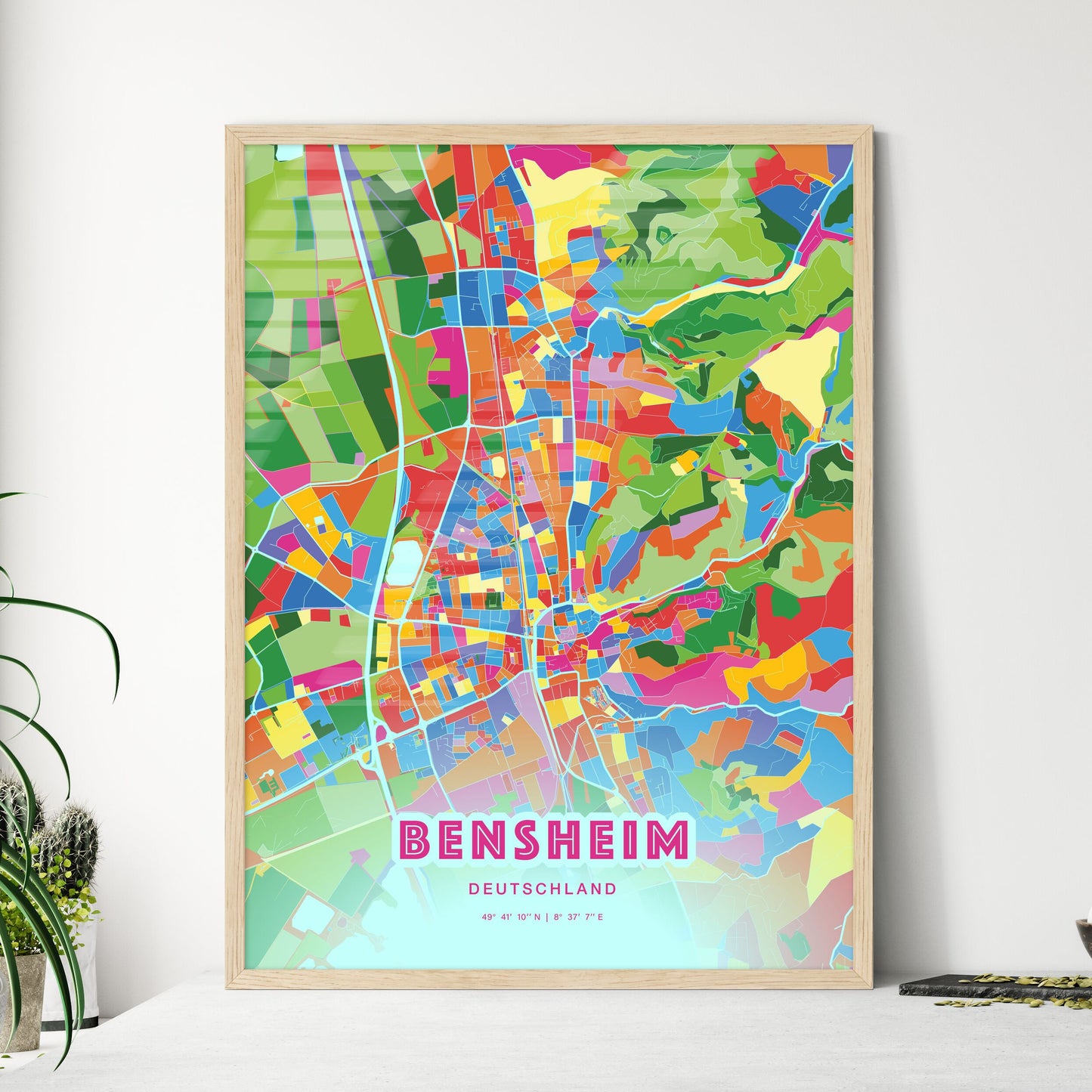 Colorful BENSHEIM GERMANY Fine Art Map Crazy Colors