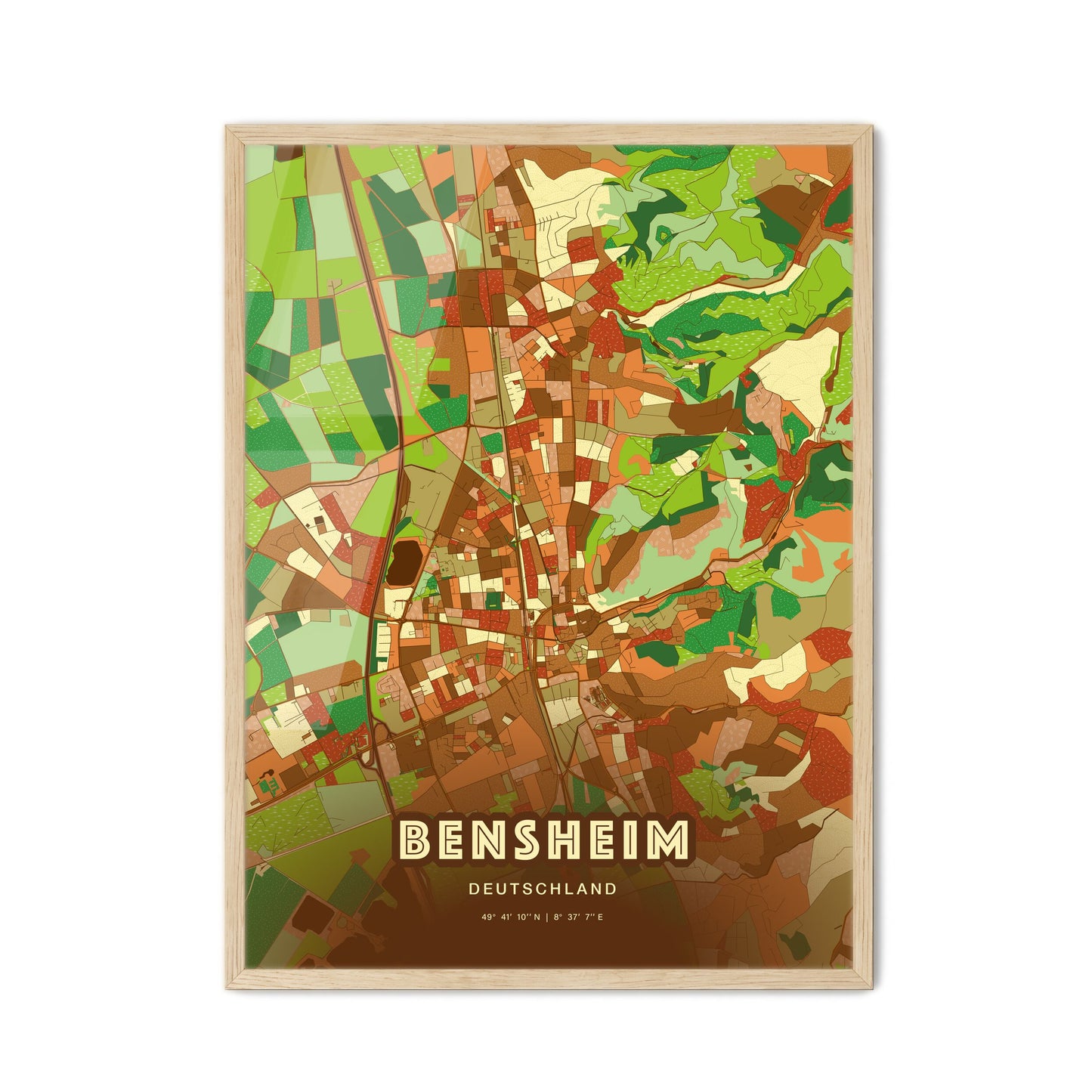 Colorful BENSHEIM GERMANY Fine Art Map Farmhouse