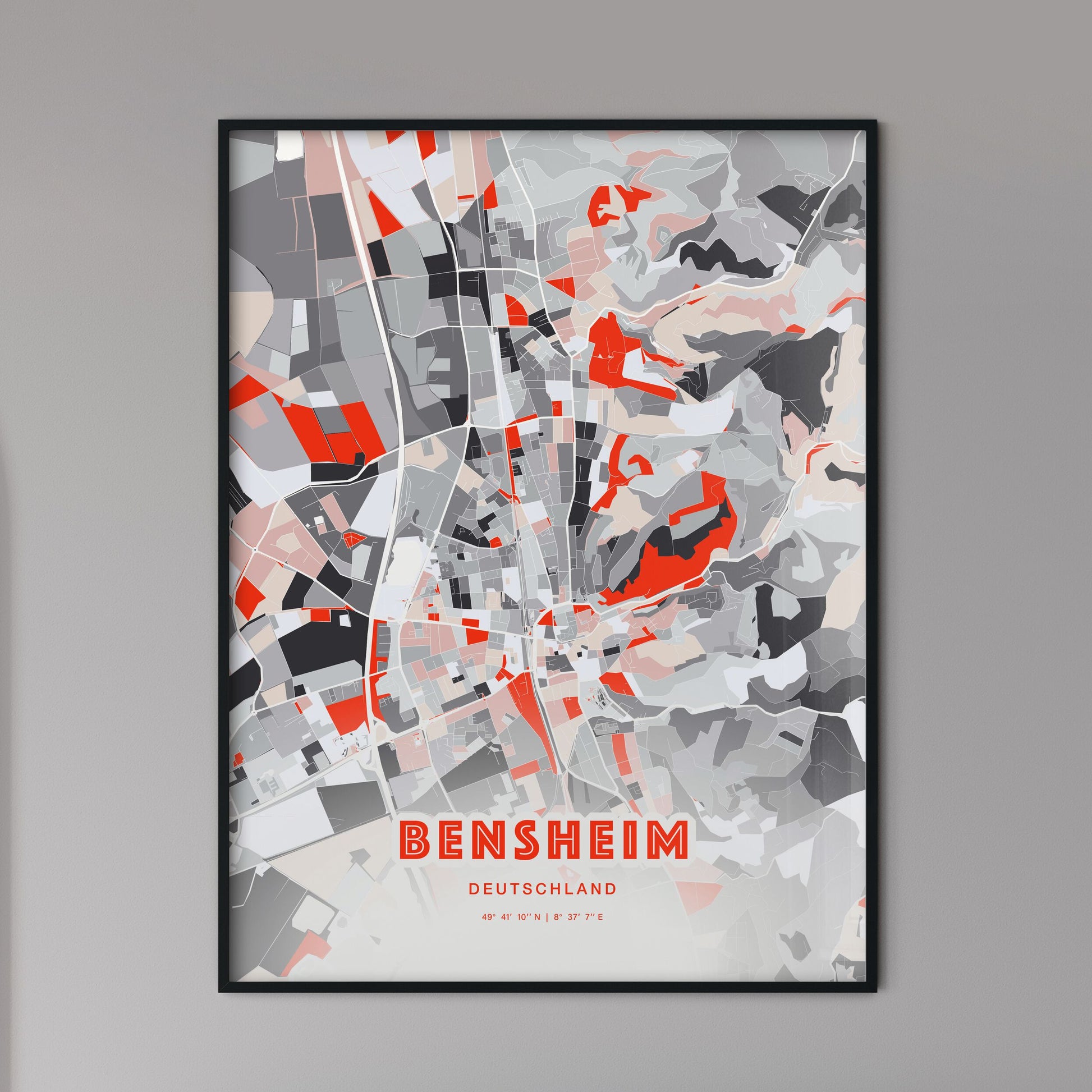 Colorful BENSHEIM GERMANY Fine Art Map Modern