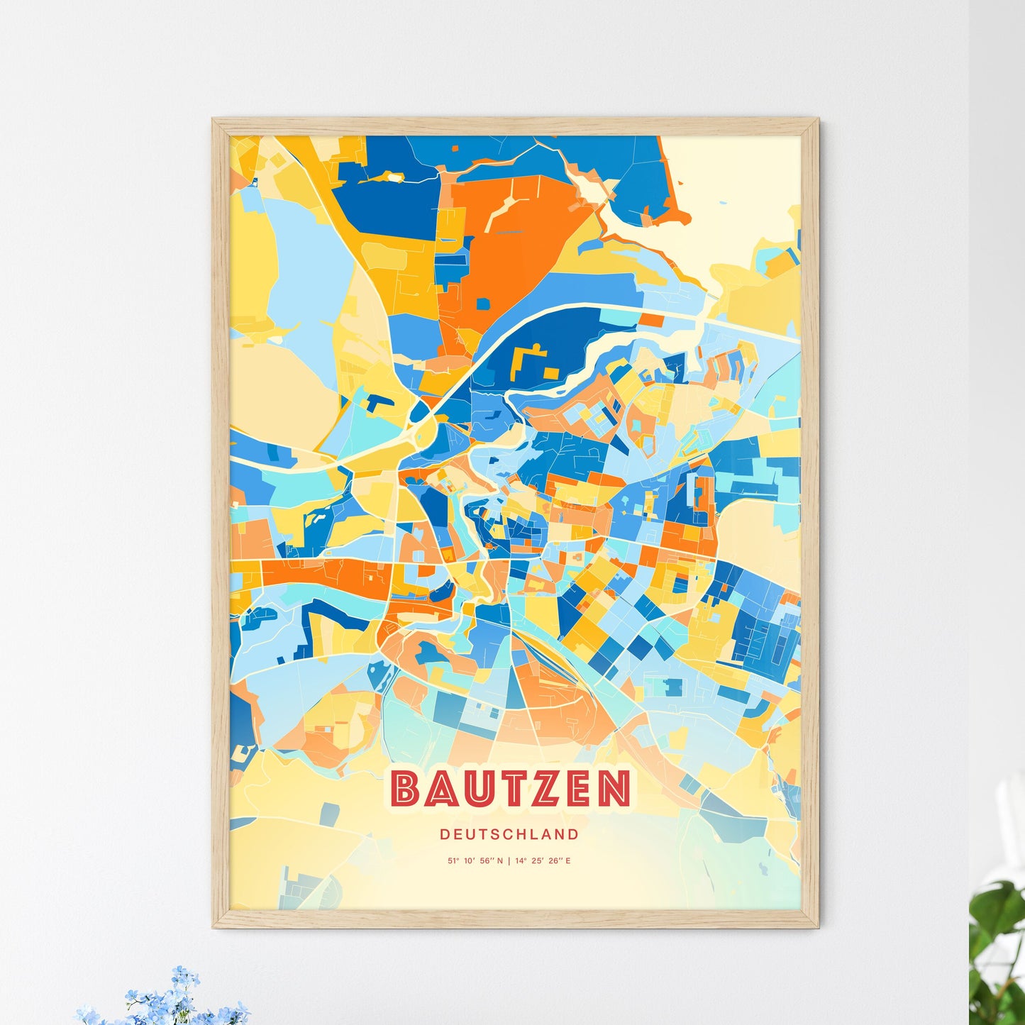 Colorful BAUTZEN GERMANY Fine Art Map Blue Orange